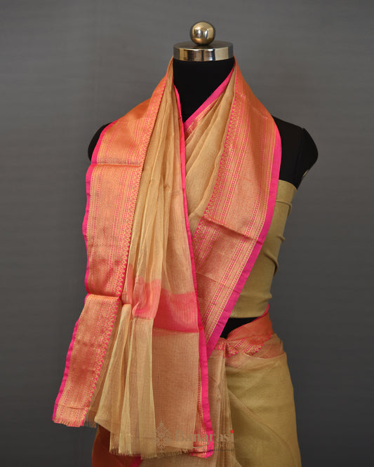 Water Gold Rani Border Tissue Banarasi Silk Saree