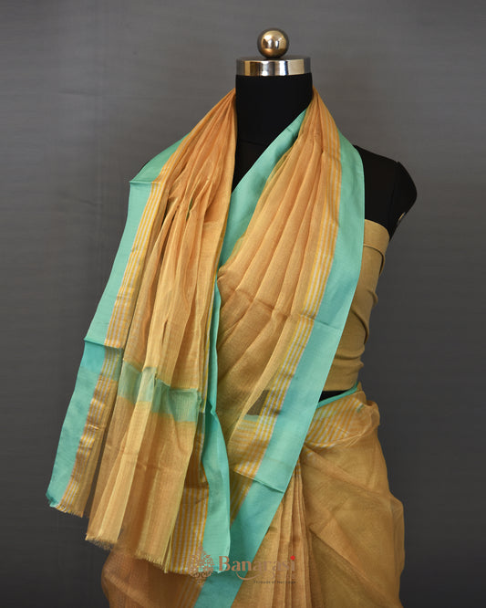 Water Gold Sea Green Patta Border Tissue Banarasi Silk Saree