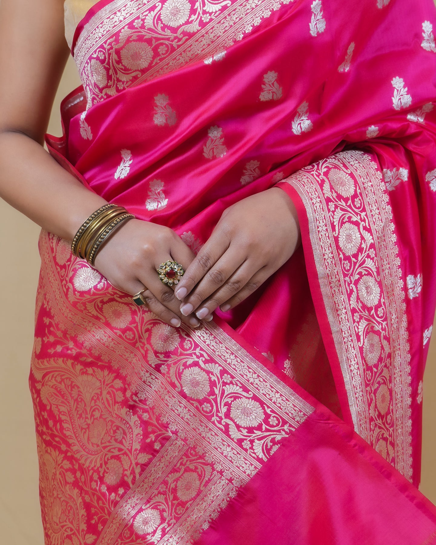 Ruby Pink Handwoven Katan Banarasi Silk Saree