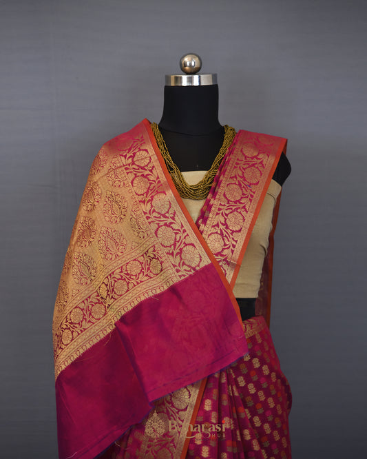 Dark Magenta Floral Buti Cotton Banarasi Saree