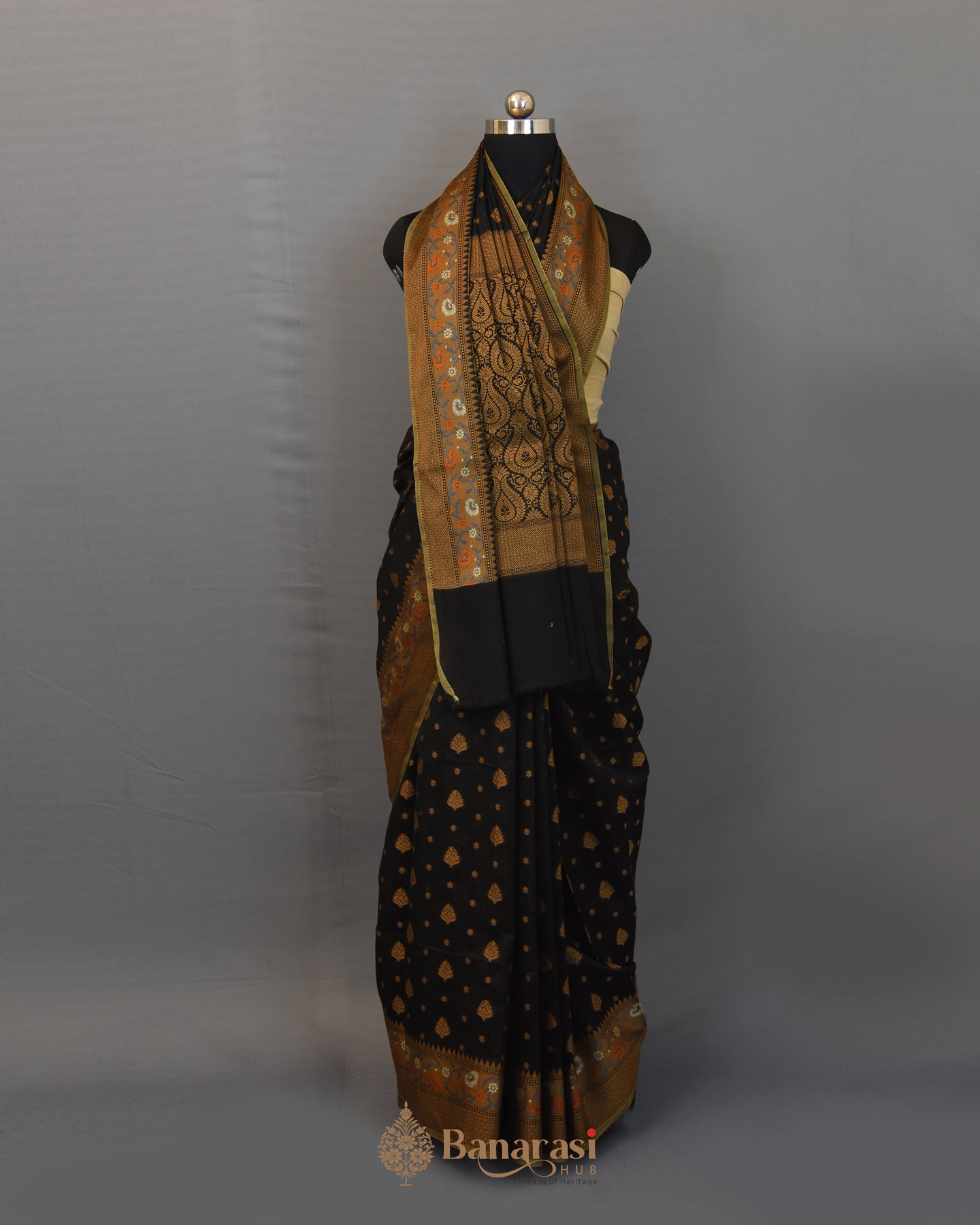 Black Woven Cotton Banarasi Saree