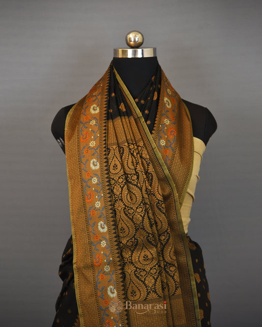 Black Woven Cotton Banarasi Saree