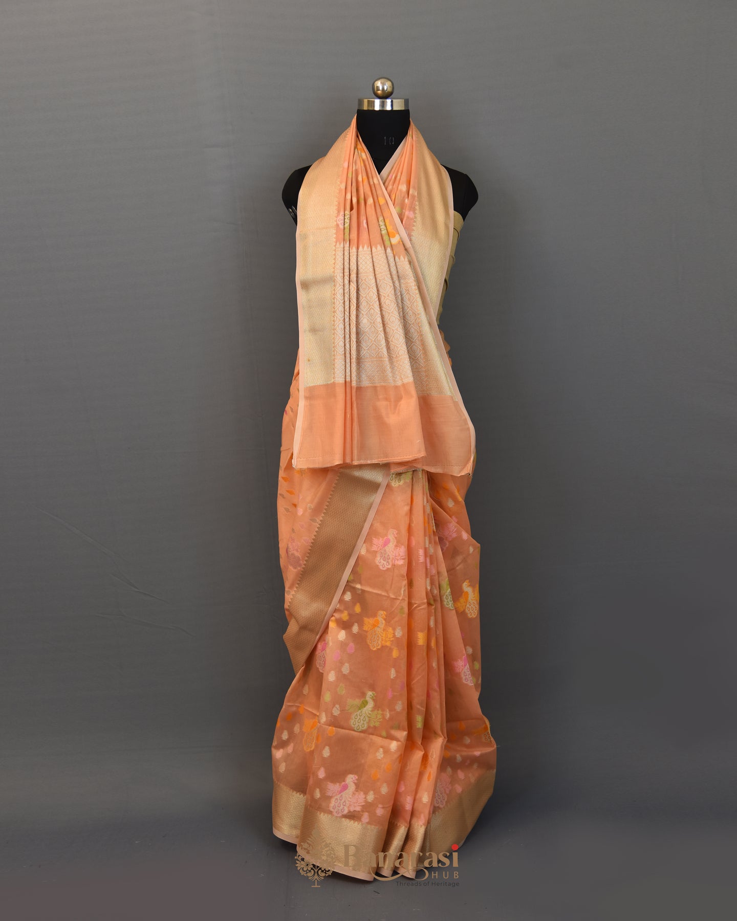 Pastel Peach Woven Cotton Banarasi Saree