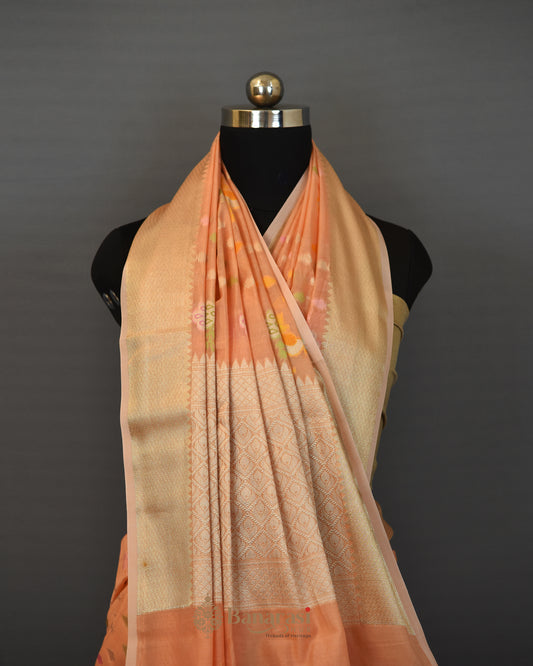 Pastel Peach Woven Cotton Banarasi Saree