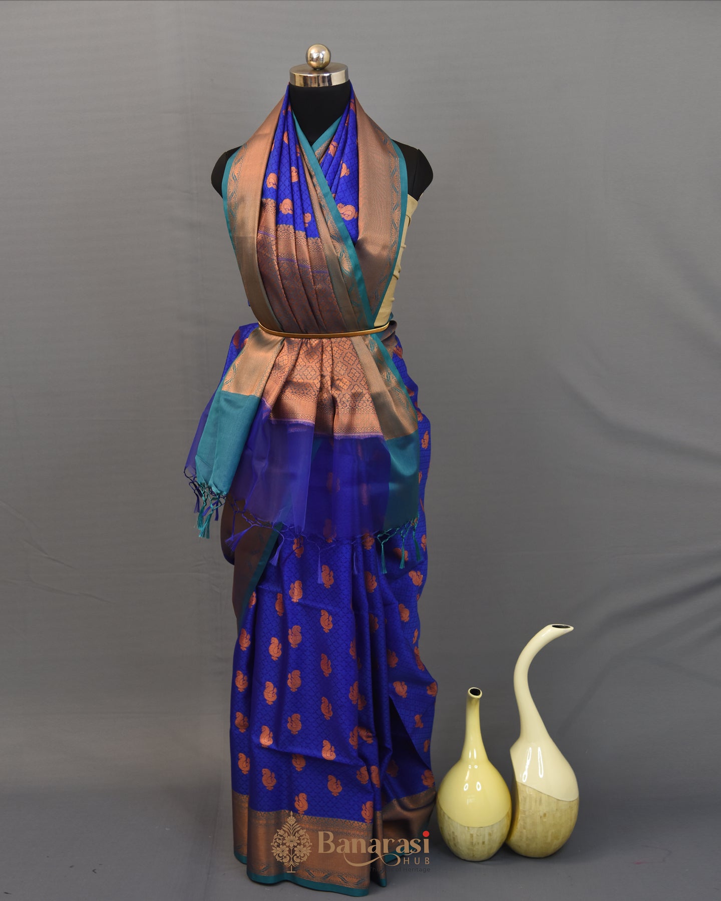 Royal Blue Woven kora Tanchoi Banarasi Saree