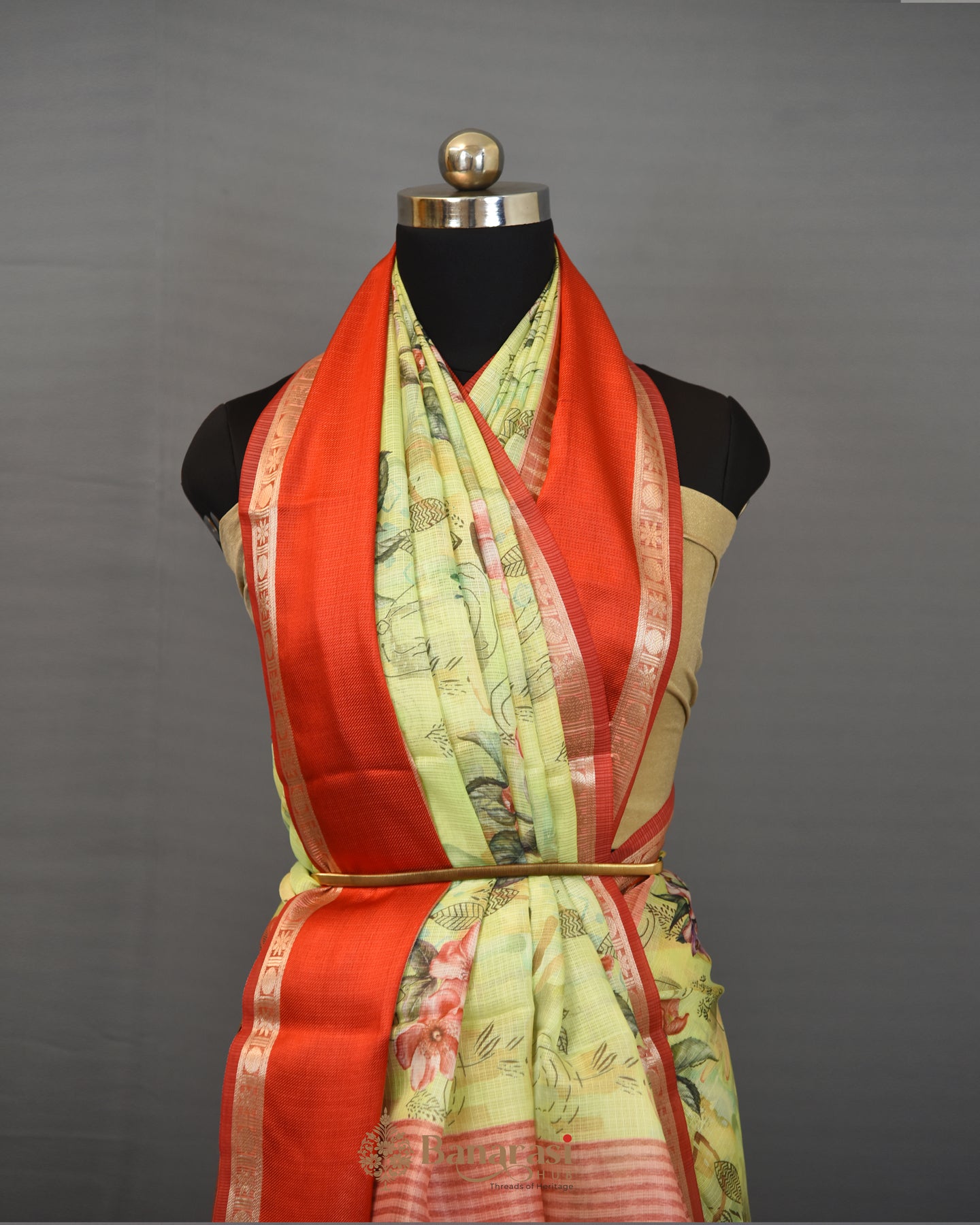 Pista Green Manipuri Floral Fancy Banarasi Saree