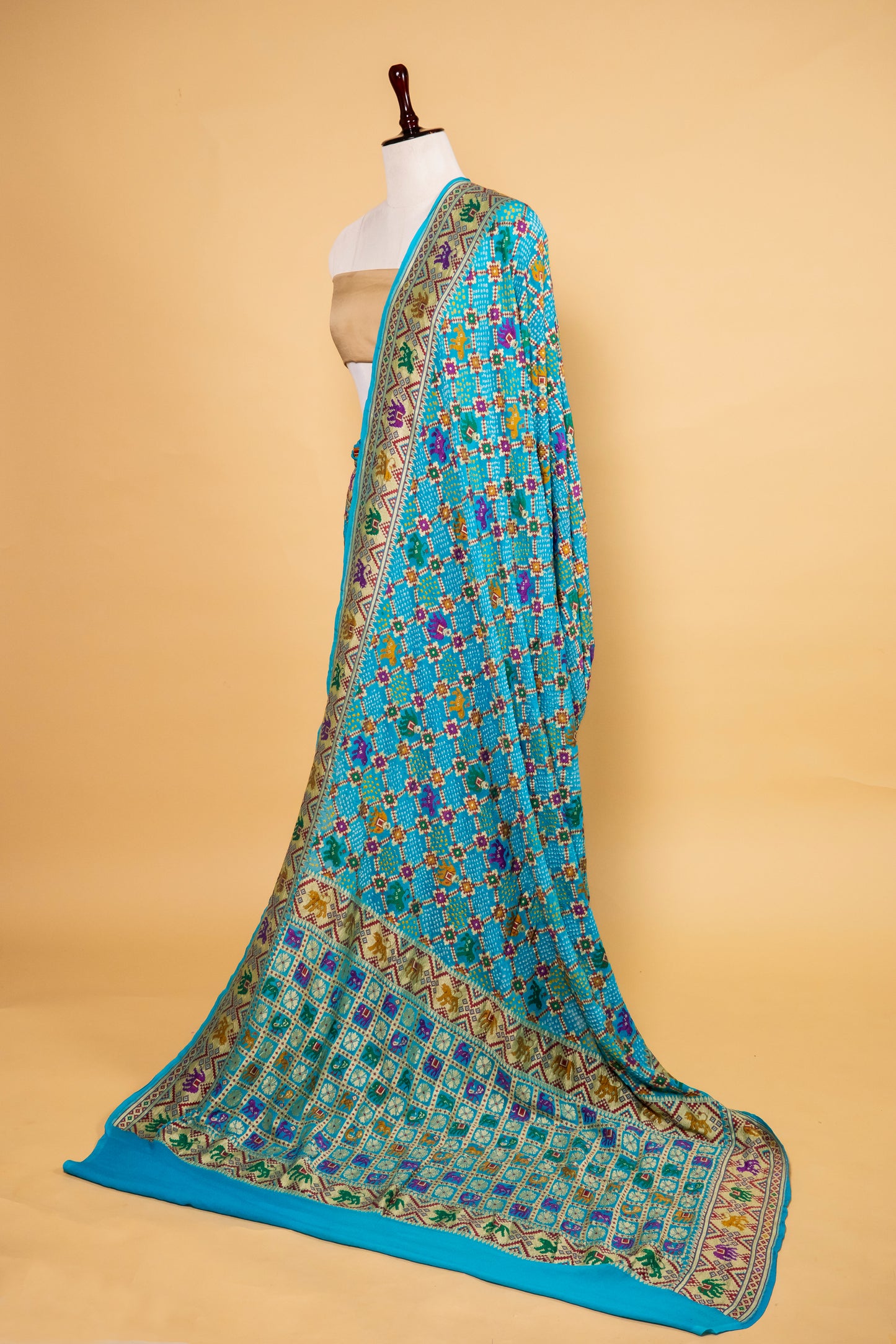 Sky Blue Ghatchola Bandhani Georgette Silk Saree
