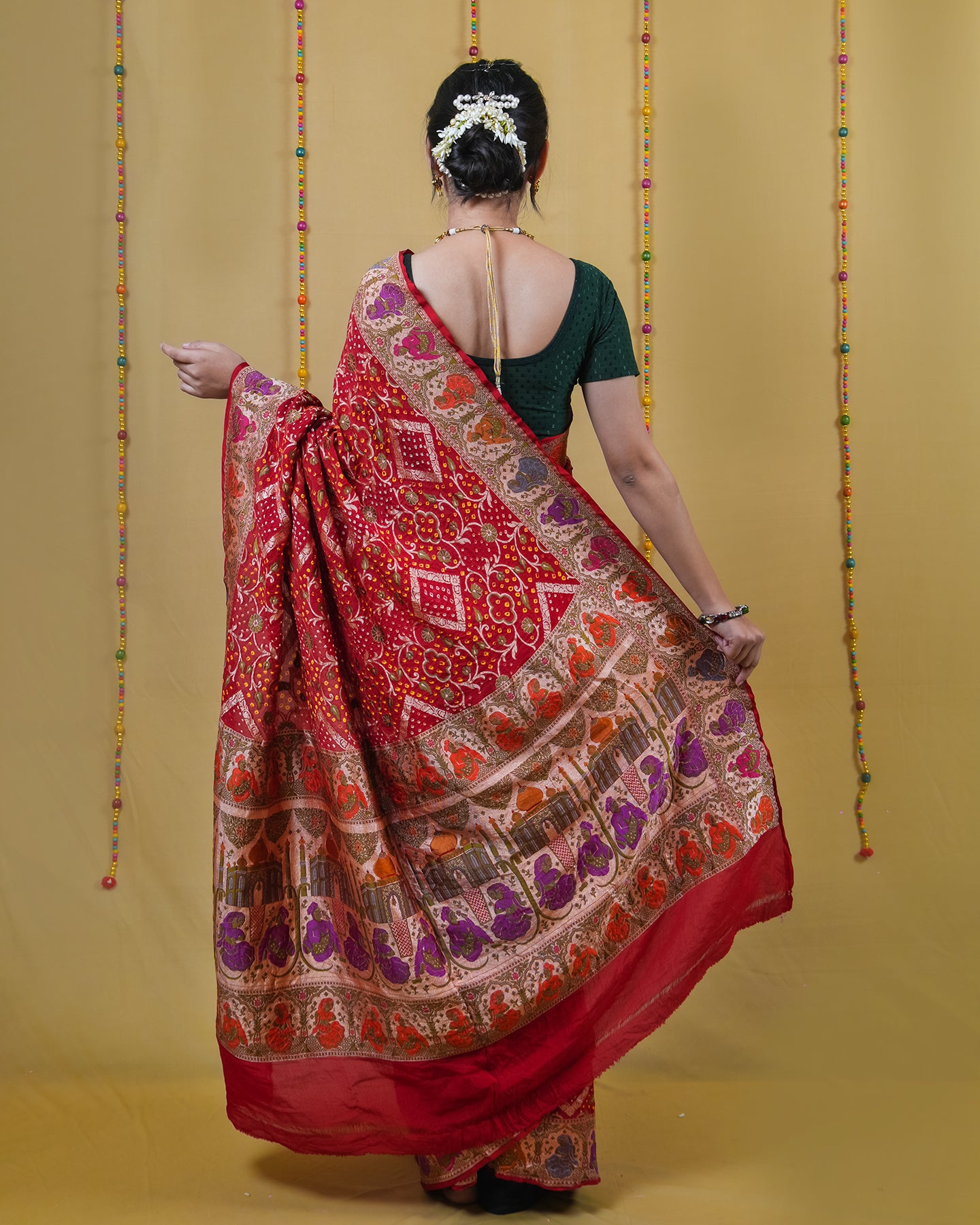 Maroon Zari Woven Georgette Bandhani Silk Saree