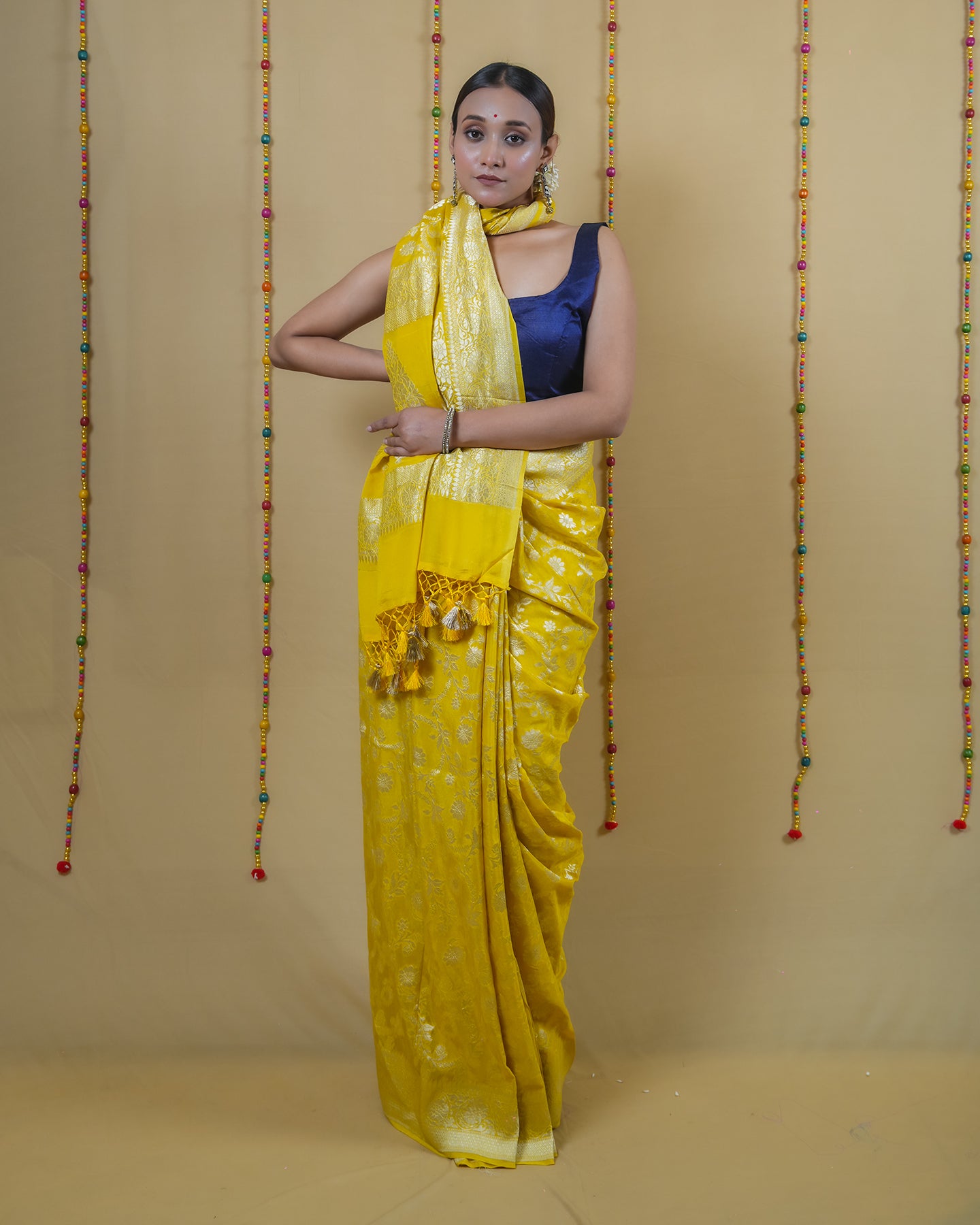 Sunrise Yellow Khaddi Banarasi Georgette Silk Saree