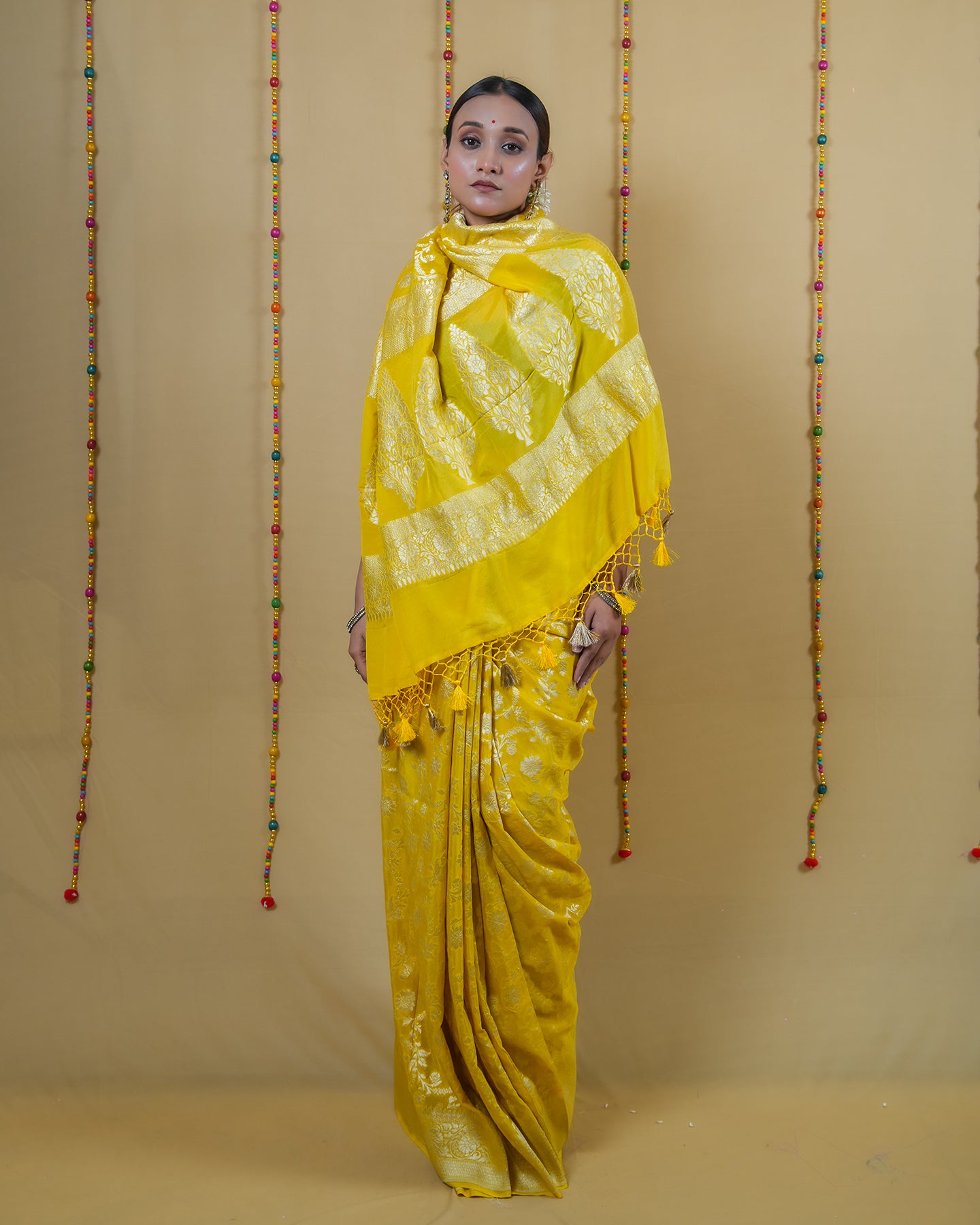 Sunrise Yellow Khaddi Banarasi Georgette Silk Saree