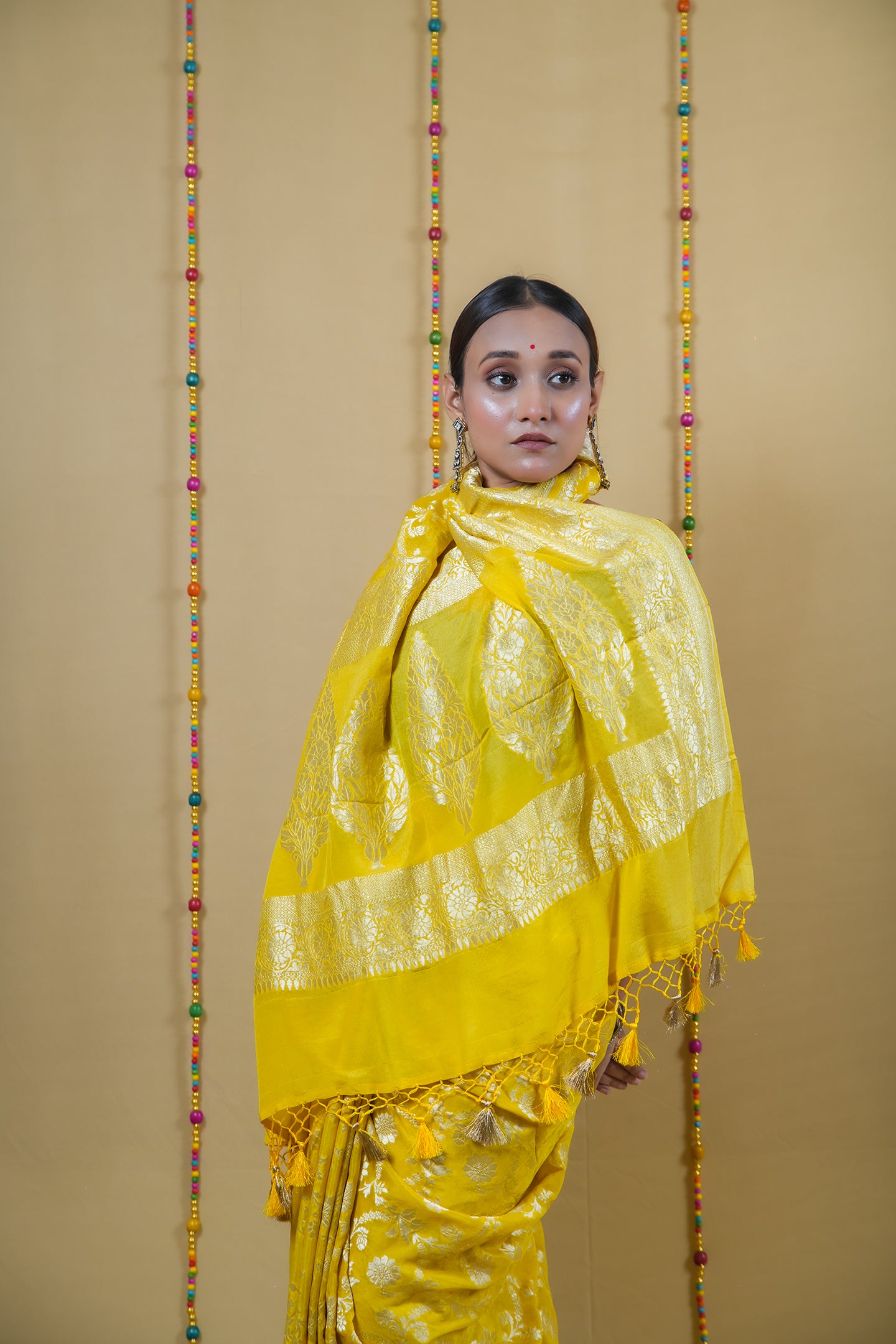 Sunrise Yellow Khaddi Banarasi Georgette Silk Saree