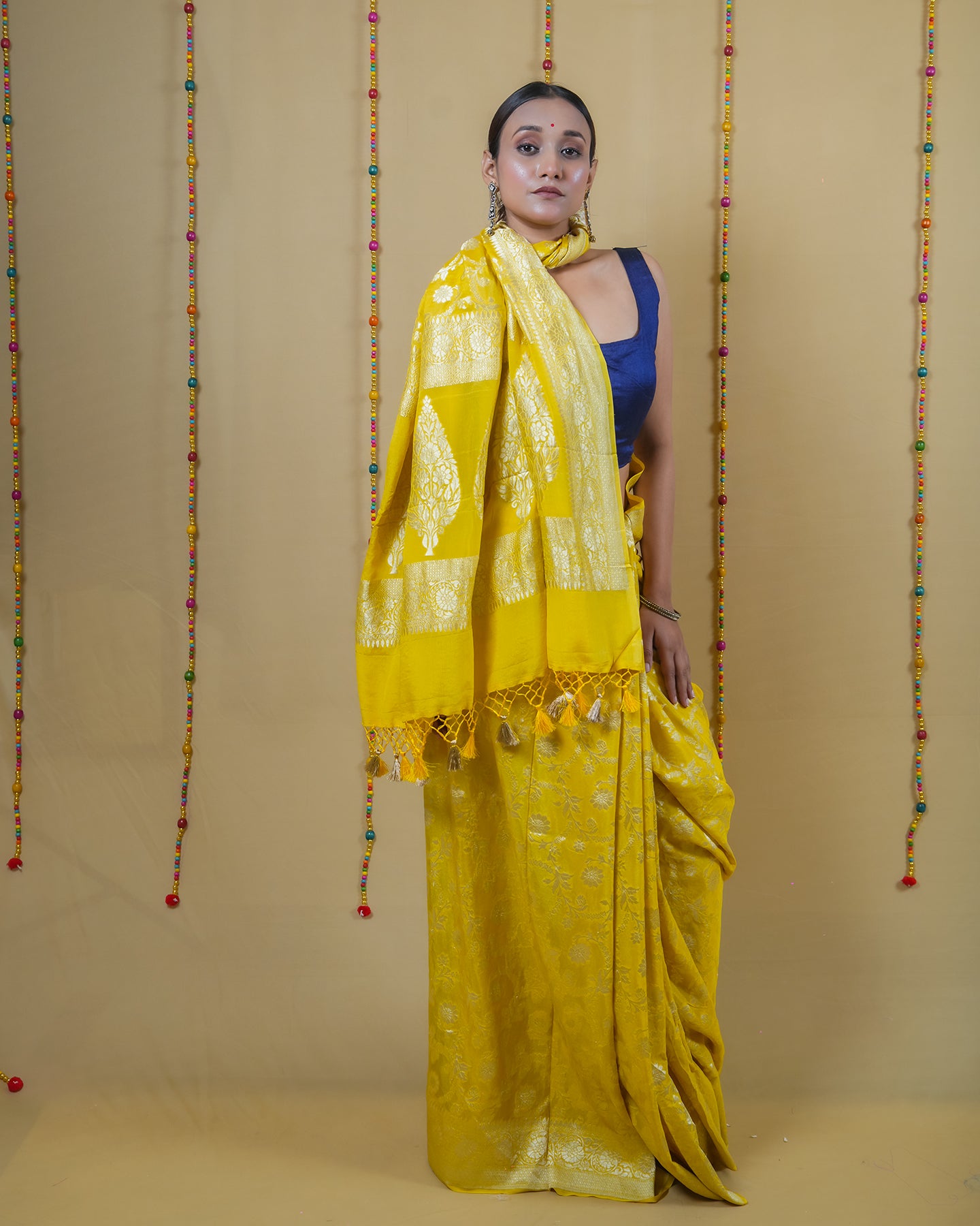 Sunrise Yellow Khaddi Banarasi Georgette Silk Saree