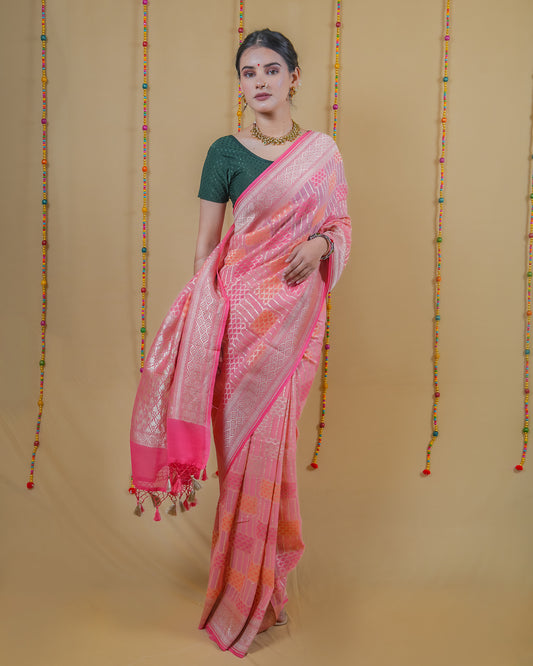 Peach Rangkat Khaddi Banarasi Georgette Silk Saree