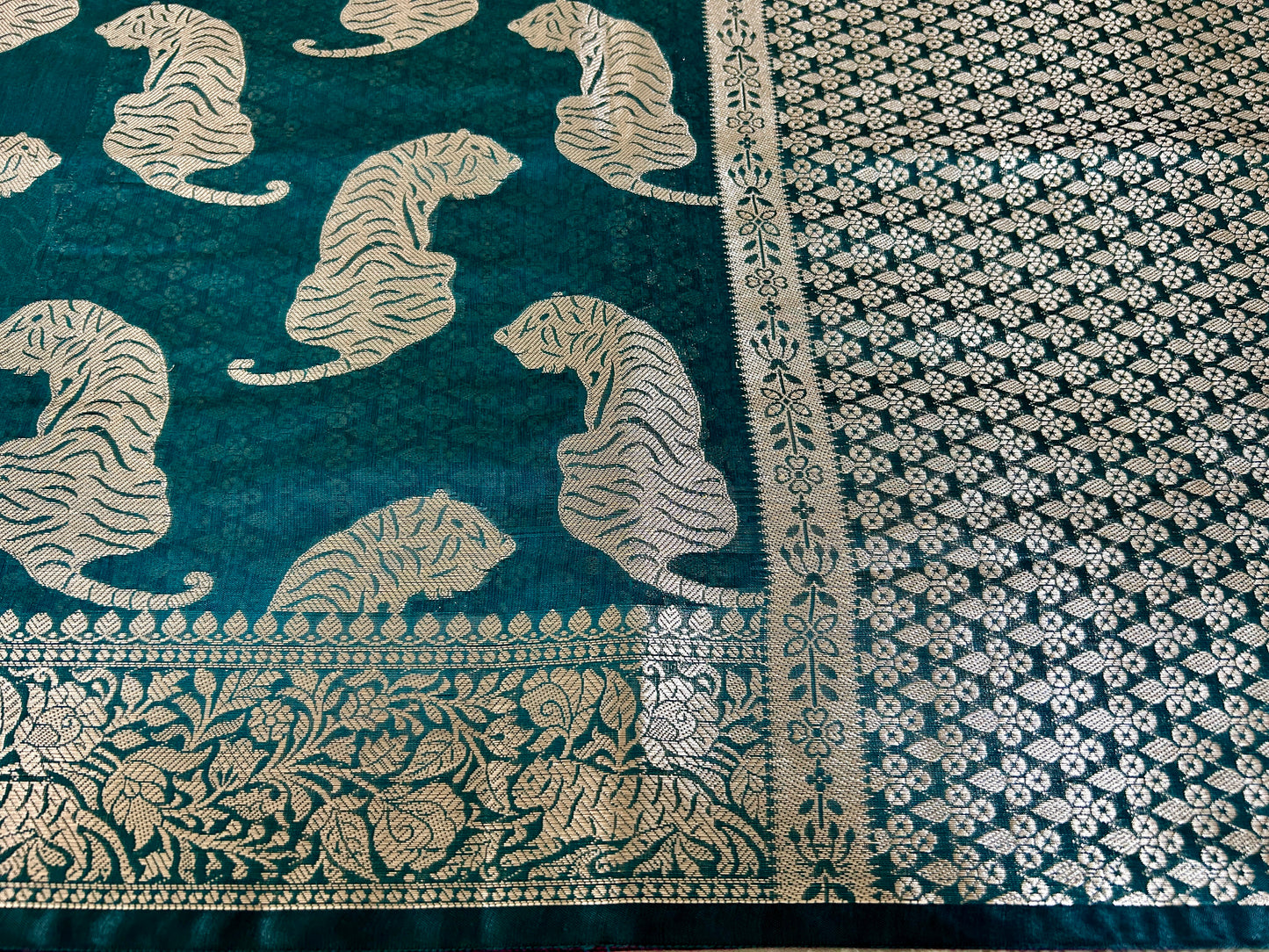 Greenish Blue Chanderi Tiger Zari Woven Saree