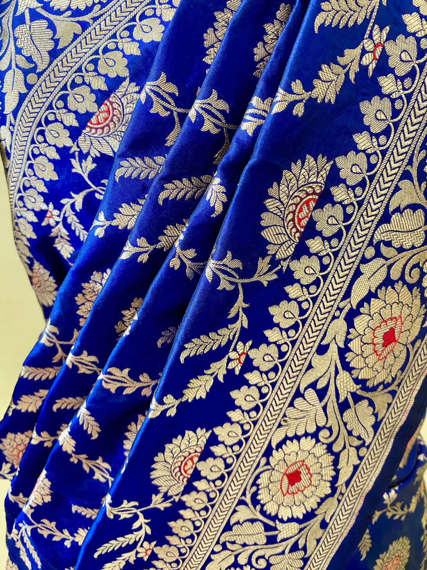 Royal Blue Floral Meena Katan Banarasi Silk Saree