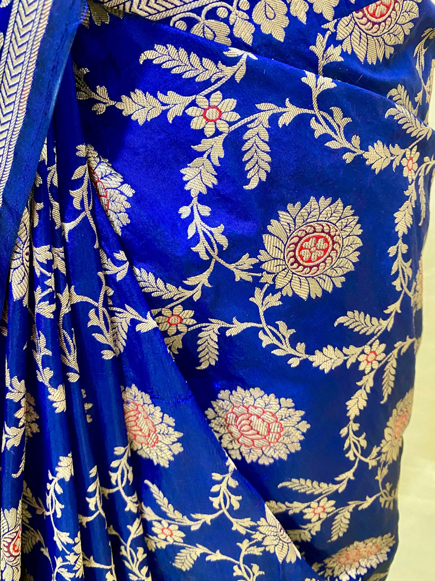 Royal Blue Floral Meena Katan Banarasi Silk Saree