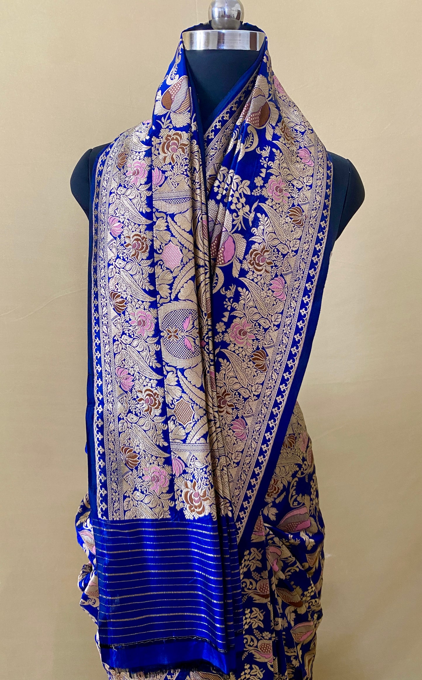 Royal Blue Meenedar Handwoven Katan Banarasi Silk Saree