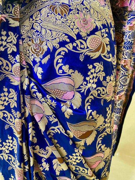 Royal Blue Meenedar Handwoven Katan Banarasi Silk Saree