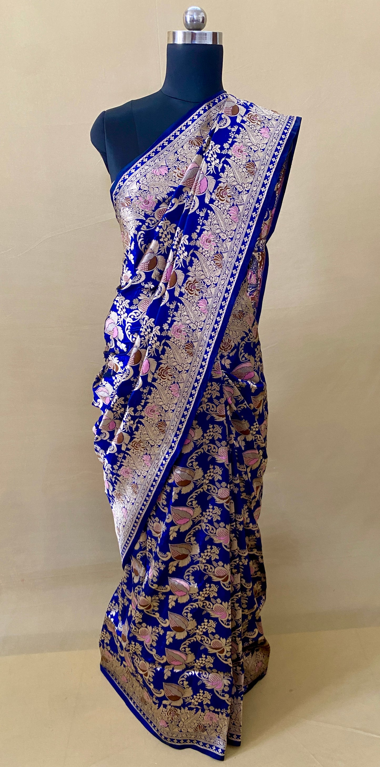 Royal Blue Meenedar Handwoven Katan Banarasi Silk Saree