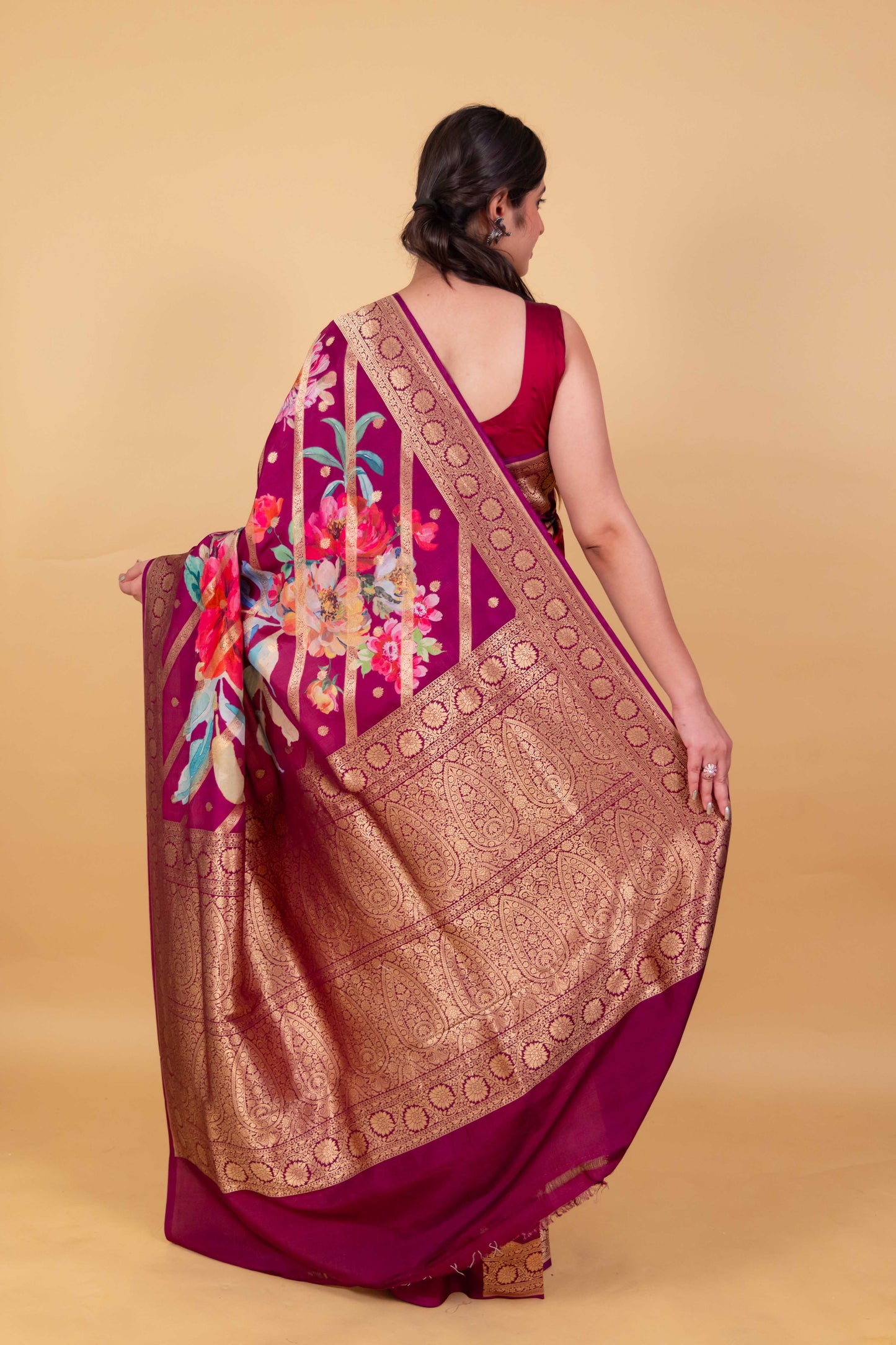 Premium Floral Magenta Katan Silk Saree