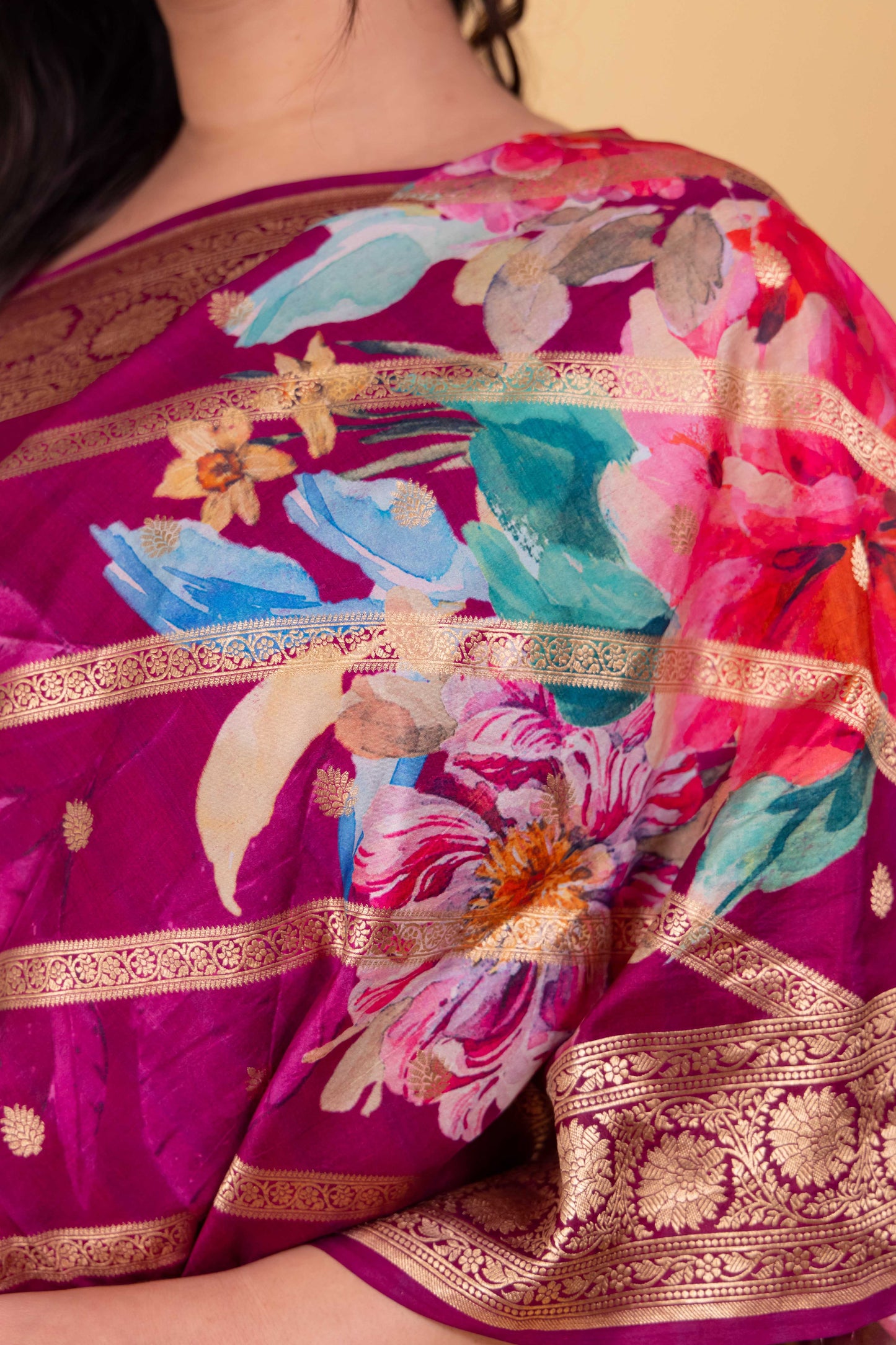 Premium Floral Magenta Katan Silk Saree