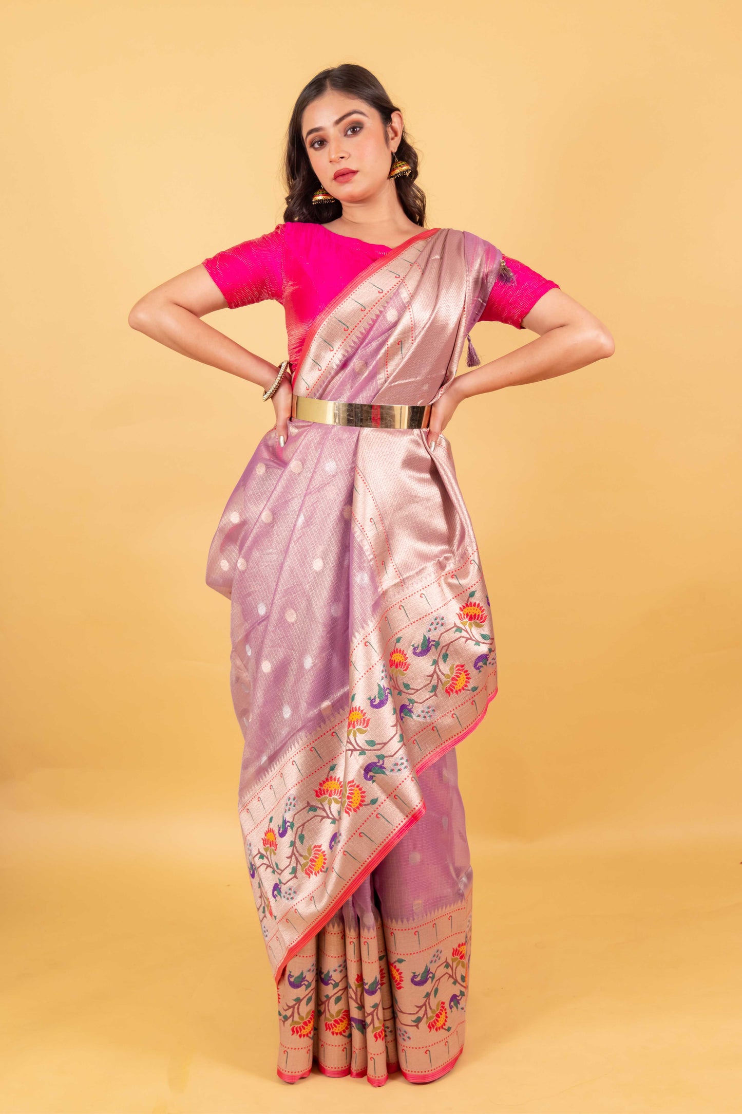 Lavender Paithani Handwoven Kota Tissue Saree