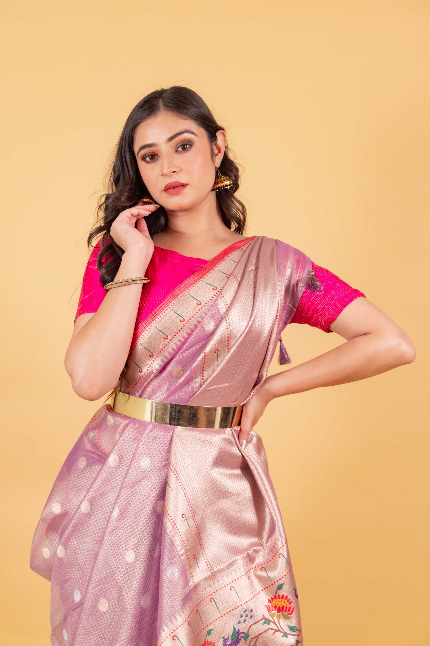 Lavender Paithani Handwoven Kota Tissue Saree