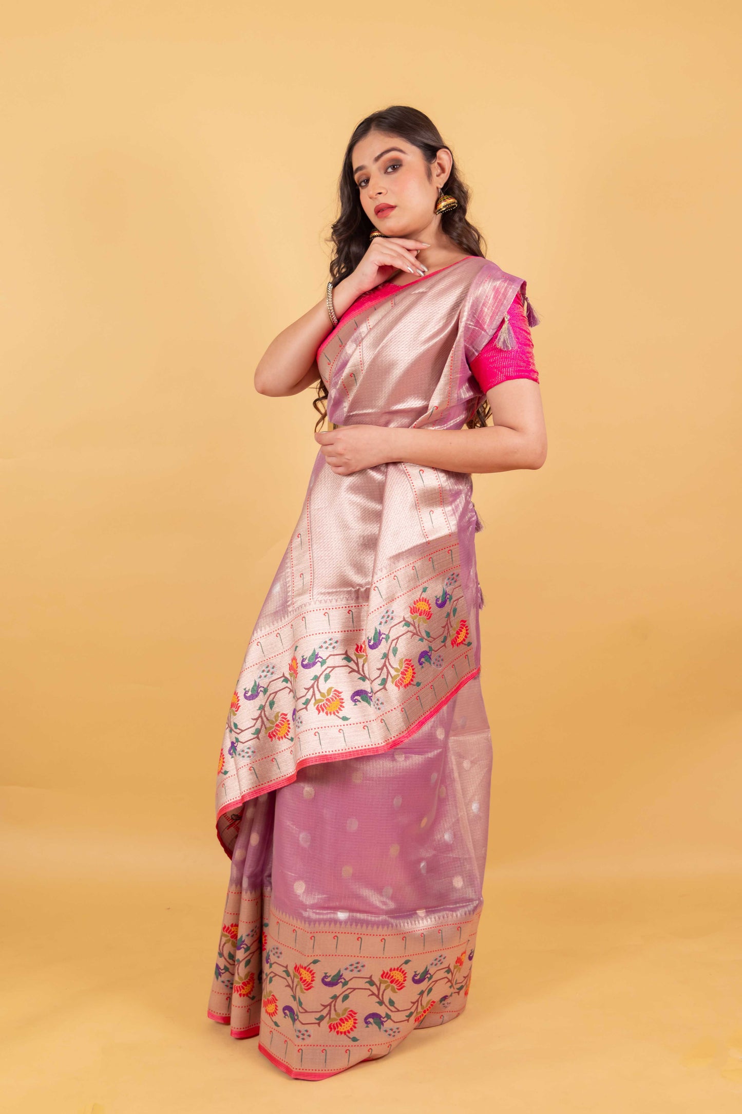 Lavender Paithani Handwoven Kota Tissue Saree