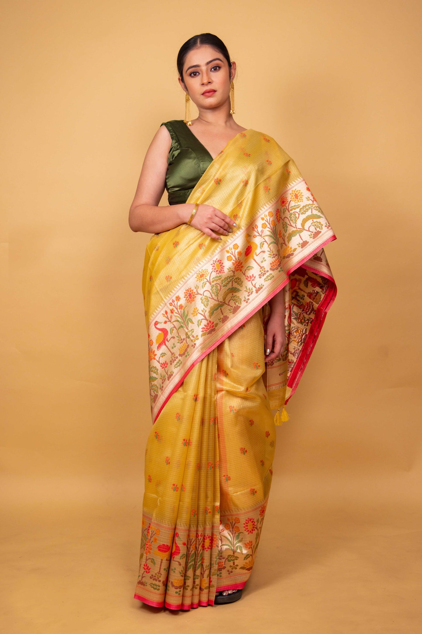 Mustard Paithani Handwoven Kota Tissue Saree