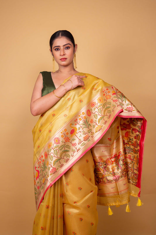 Mustard Paithani Handwoven Kota Tissue Saree