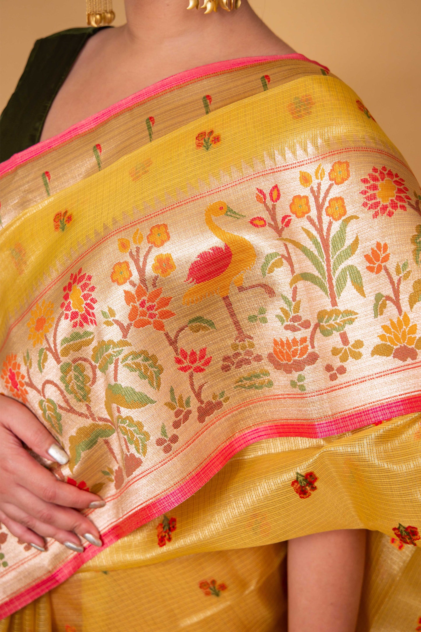 Mustard Paithani Handwoven Kota Tissue Saree