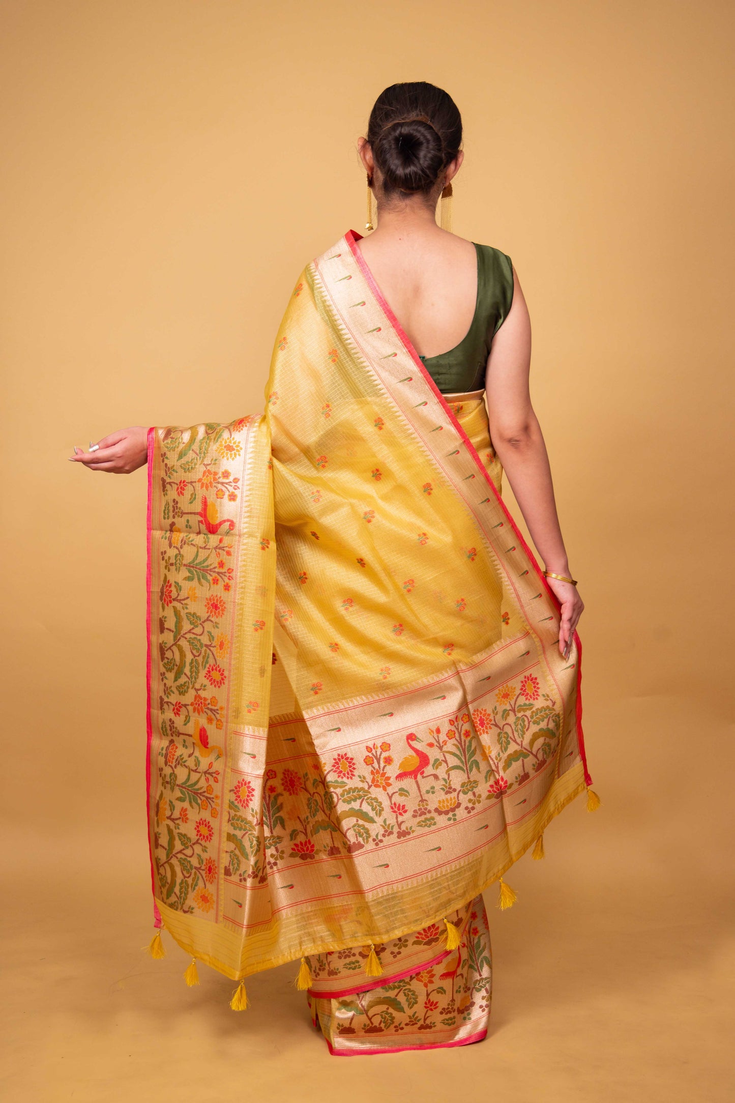 Mustard Paithani Handwoven Kota Tissue Saree