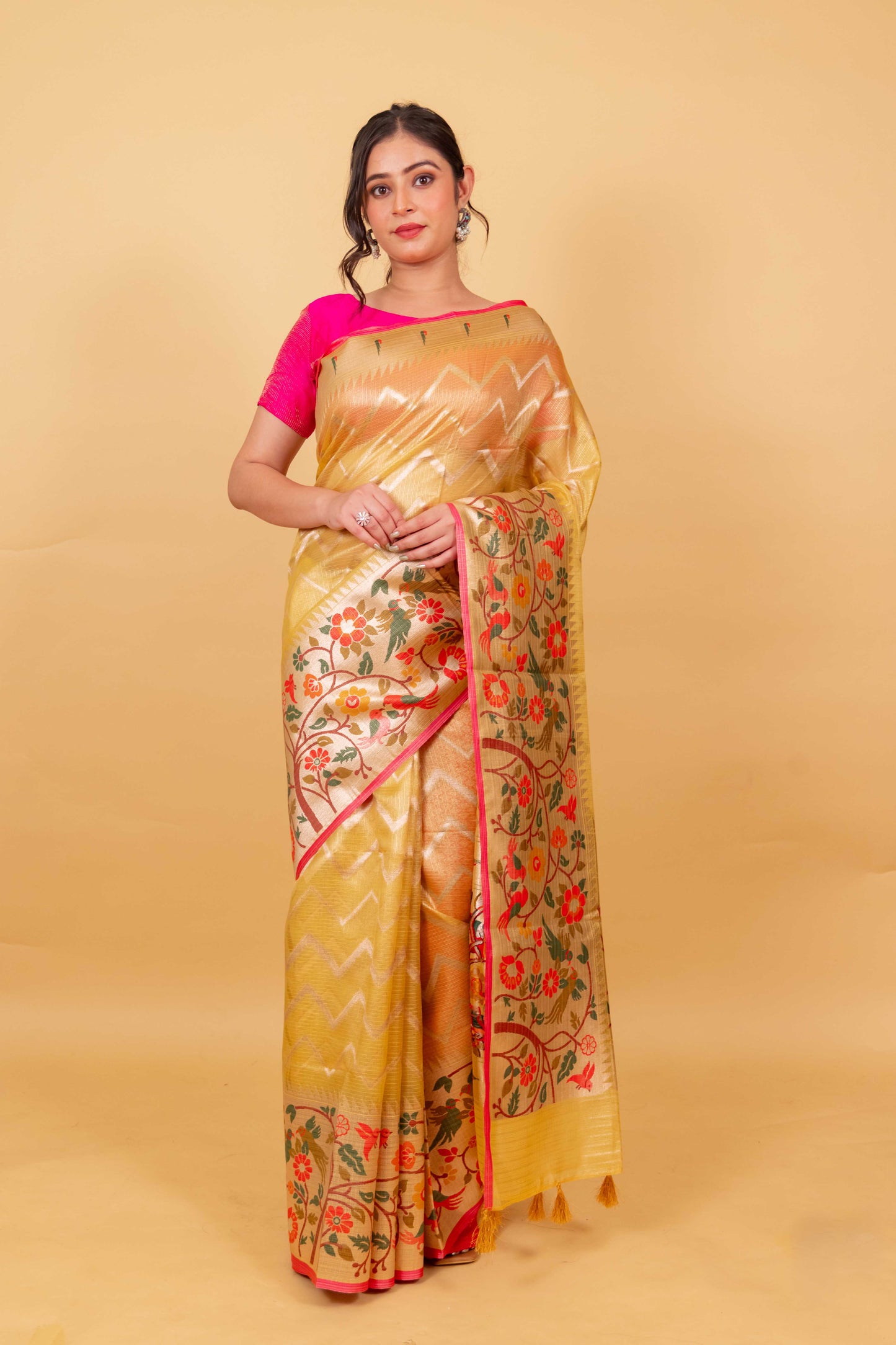 Mustard Paithani Handwoven Kota Tissue Saree