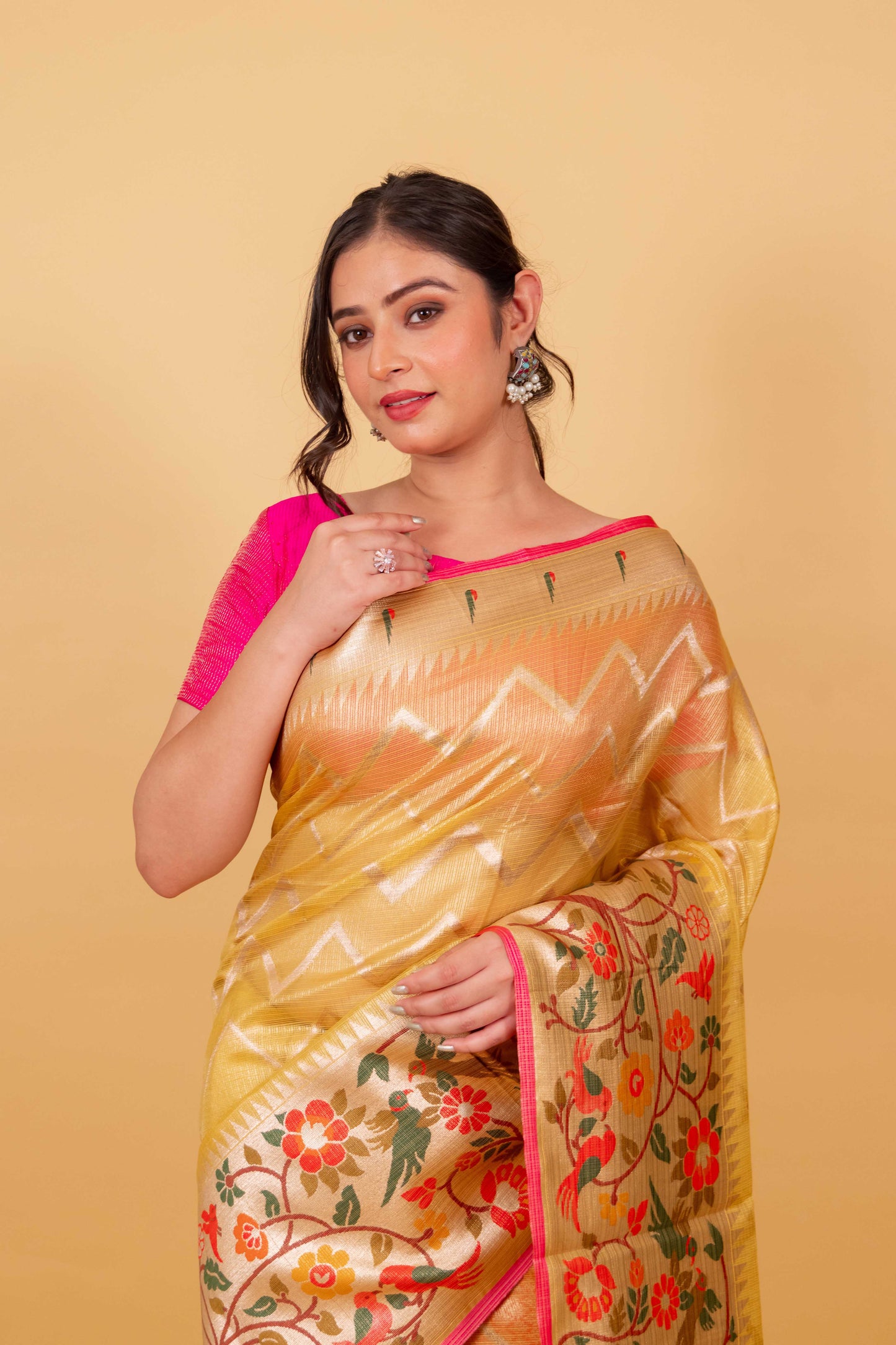 Mustard Paithani Handwoven Kota Tissue Saree