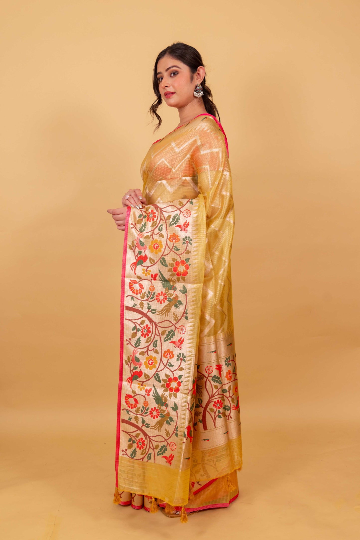Mustard Paithani Handwoven Kota Tissue Saree