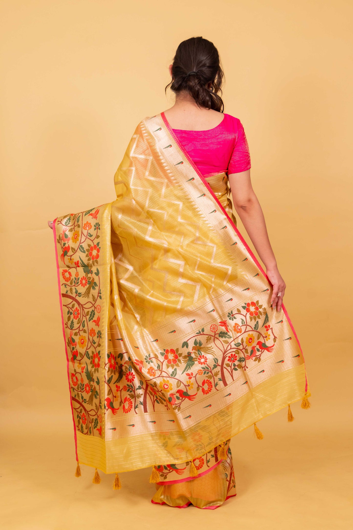 Mustard Paithani Handwoven Kota Tissue Saree