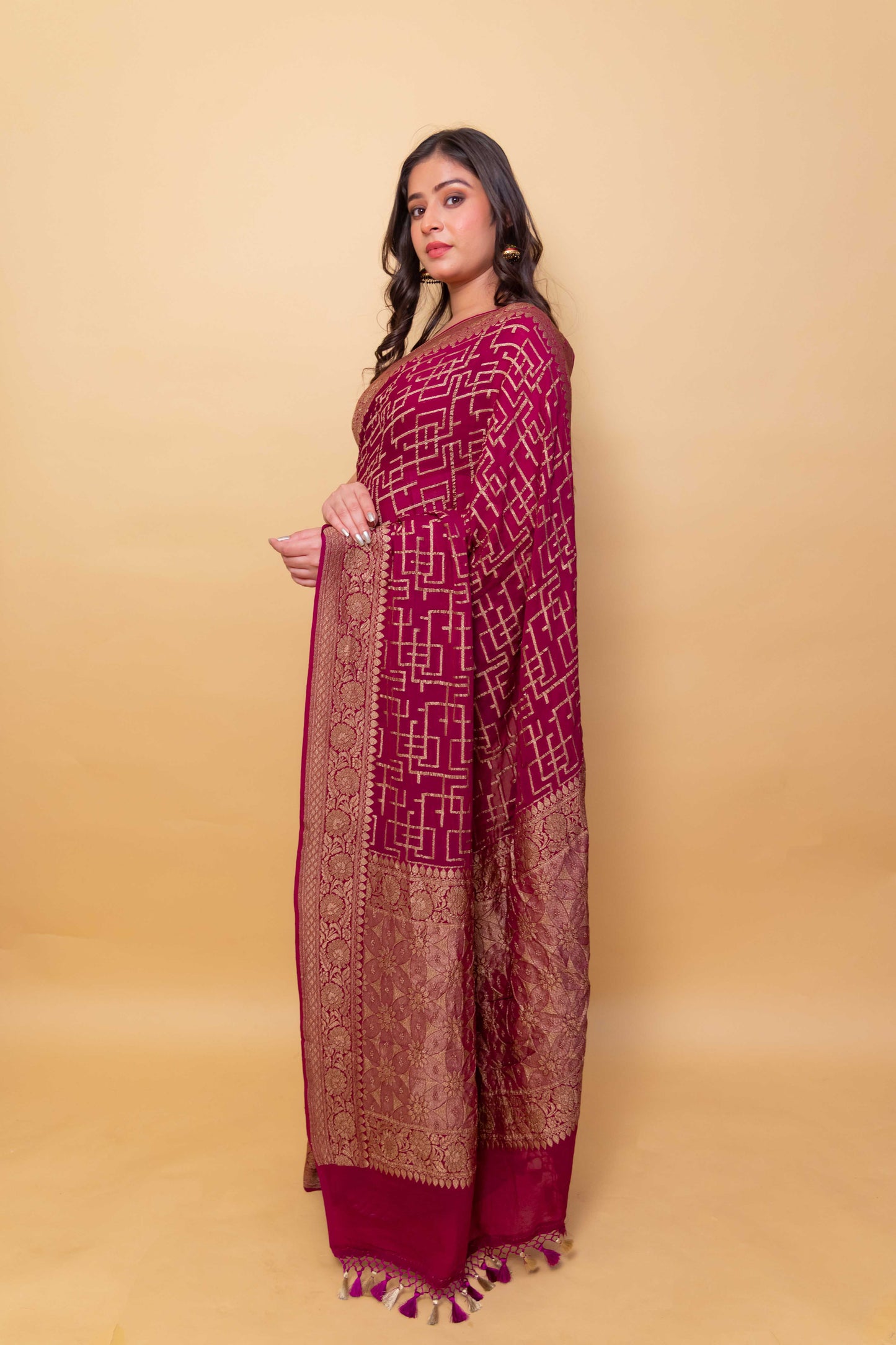 Wine Abstract Khaddi Banarasi Georgette Silk Saree