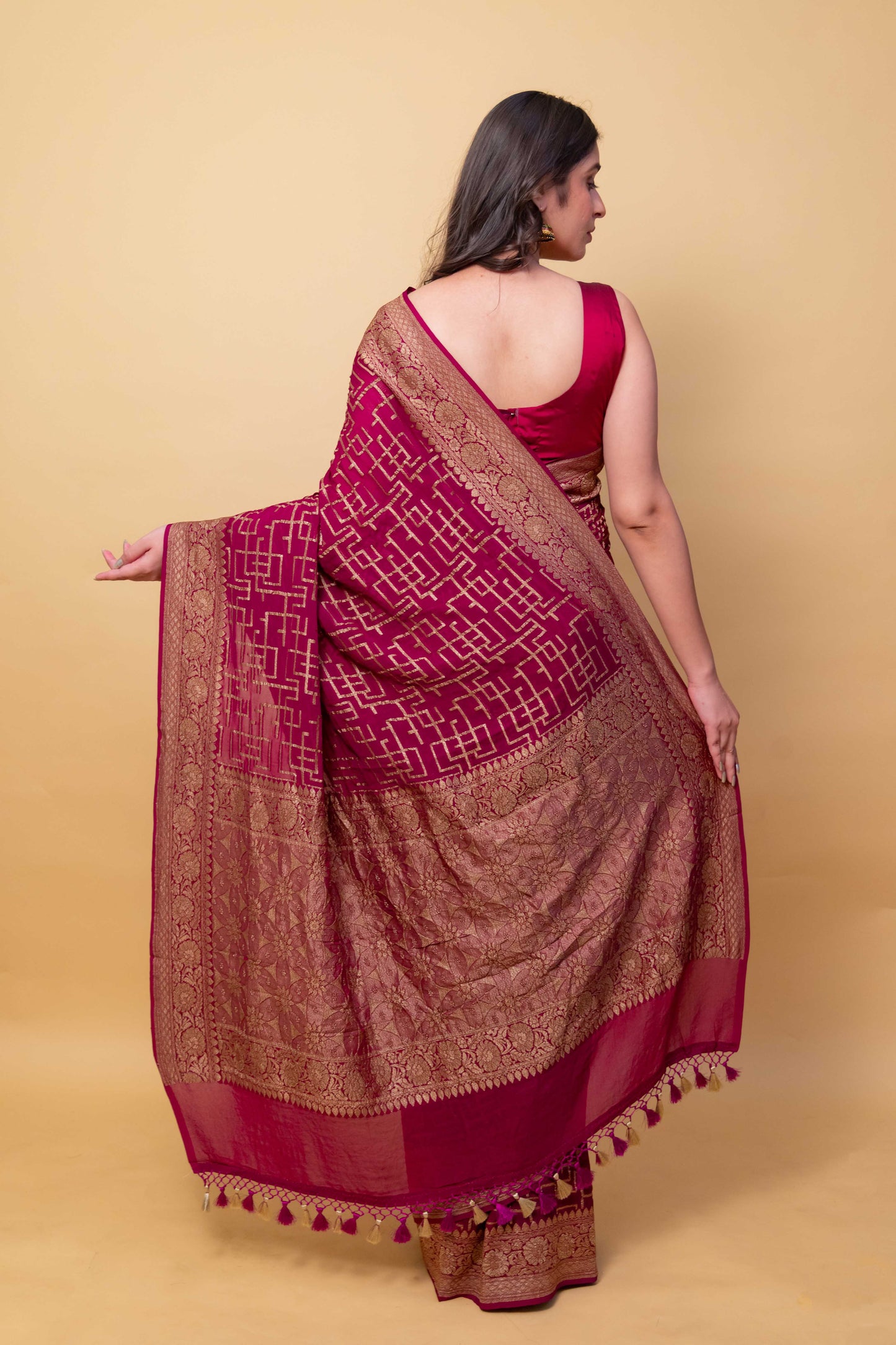 Wine Abstract Khaddi Banarasi Georgette Silk Saree