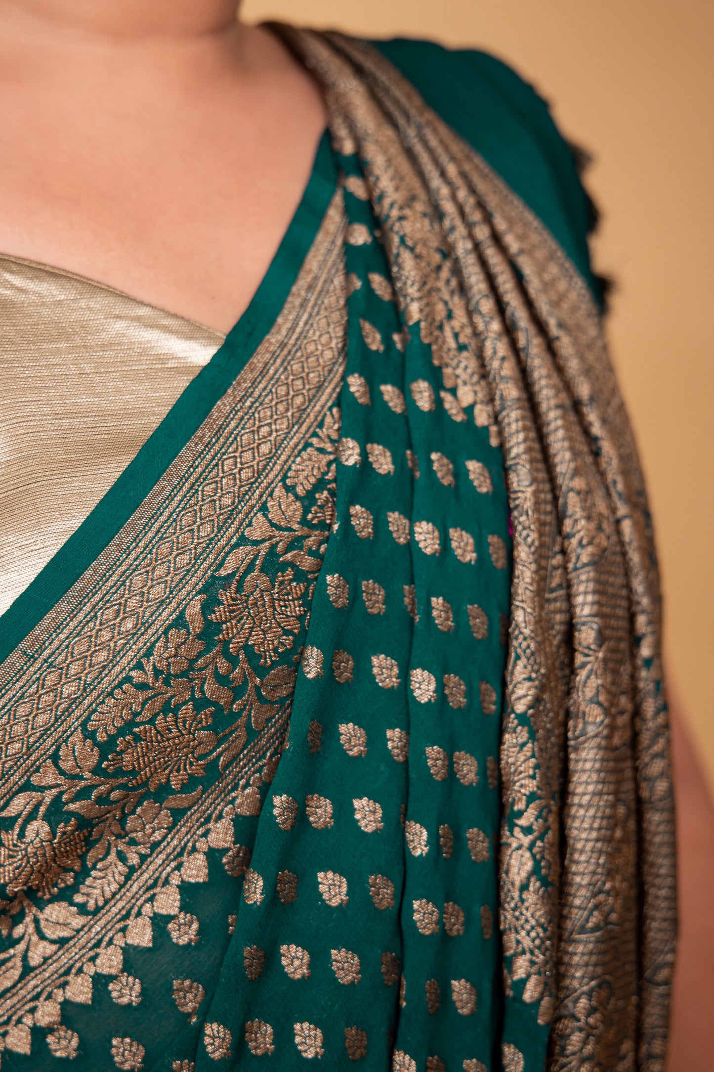 Bottle Green Khaddi Banarasi Georgette Silk Saree
