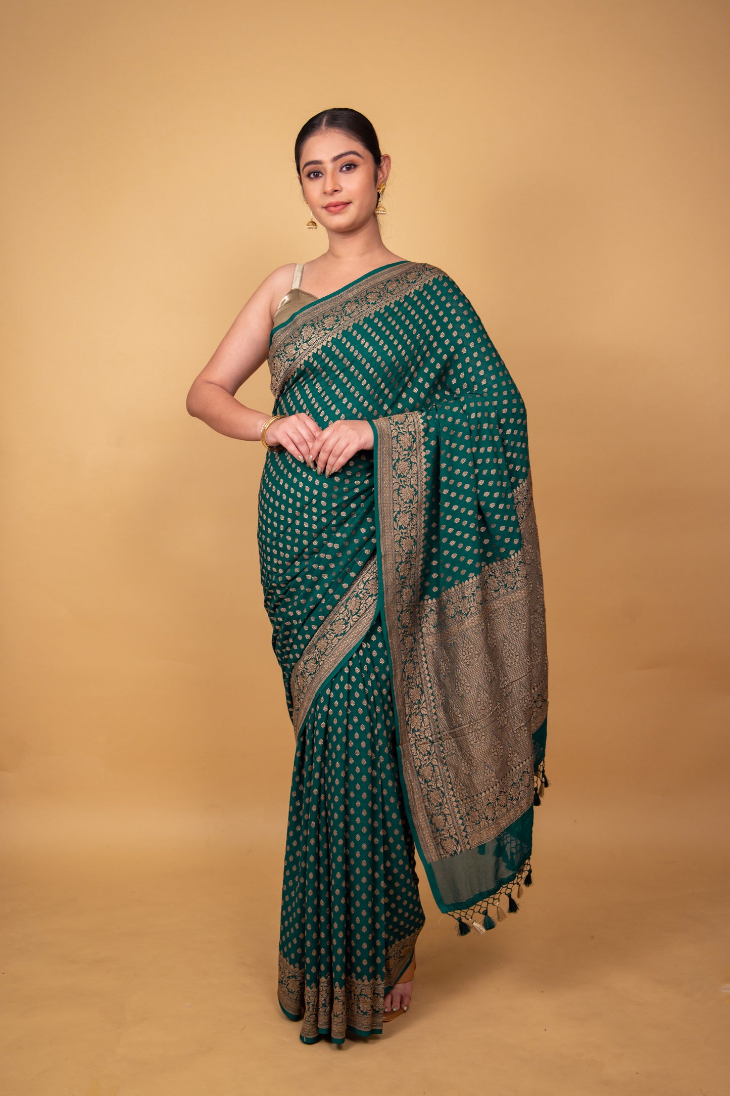Bottle Green Khaddi Banarasi Georgette Silk Saree