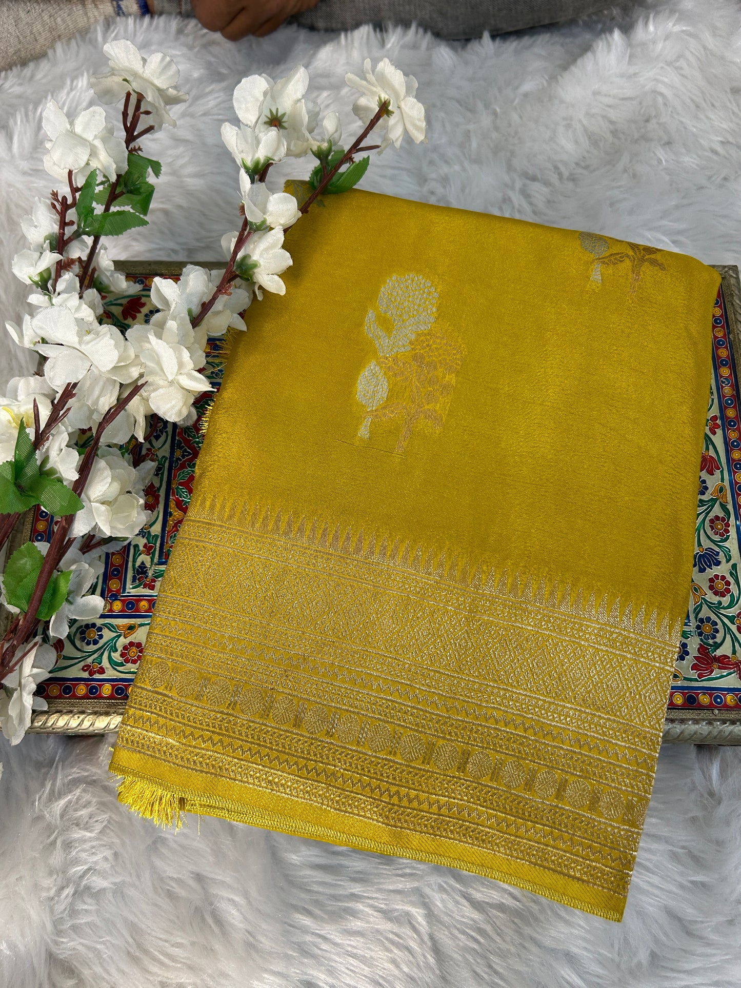 Mustard Sona Rupa Floral Weaving Saree