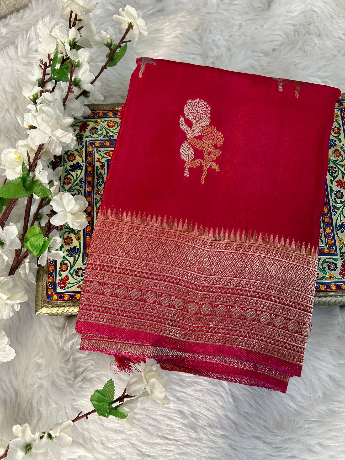 Rani Pink Sona Rupa Floral Weaving Saree