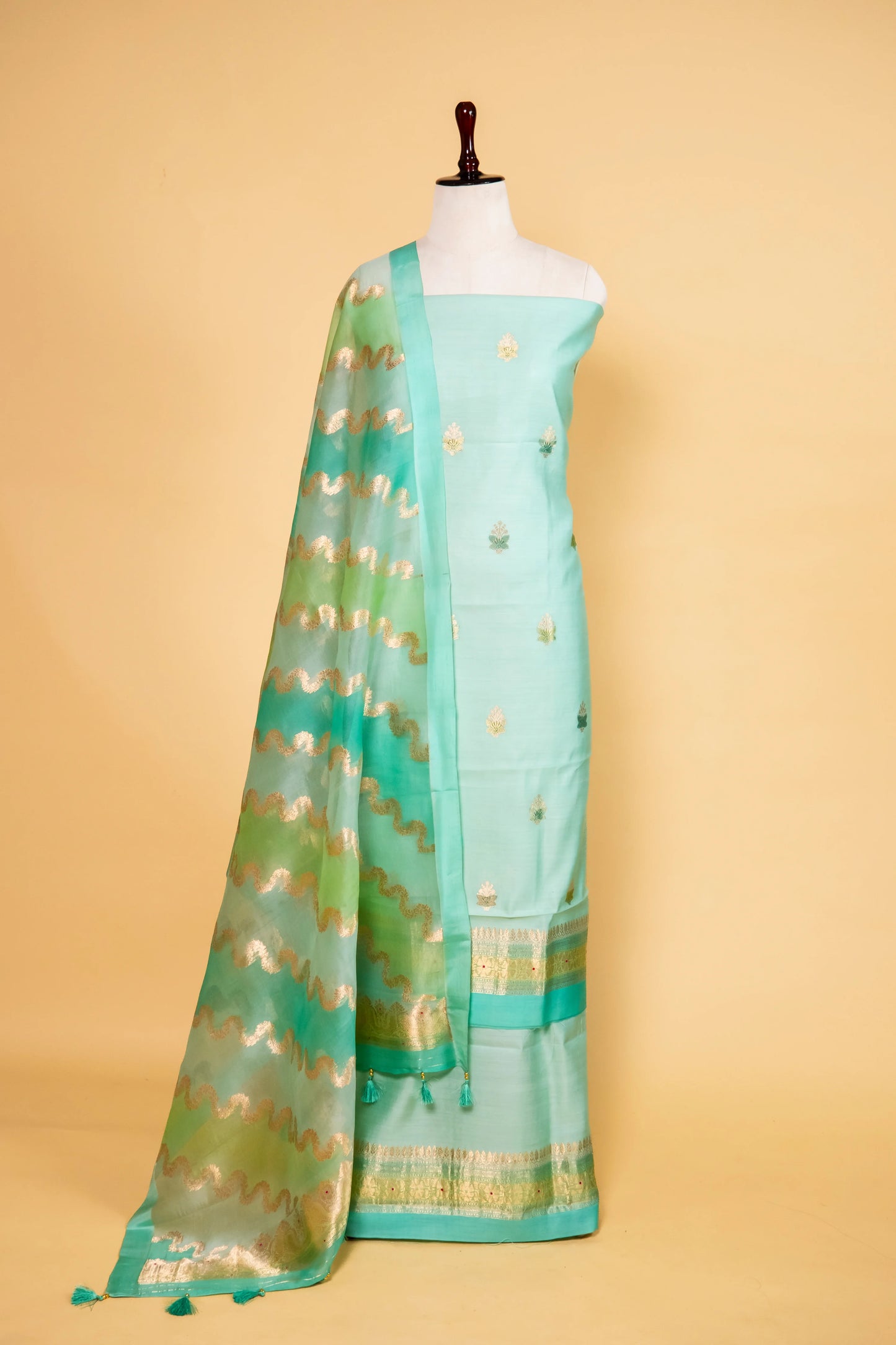 Sea Green Handwoven Chiniya Silk Suit Set
