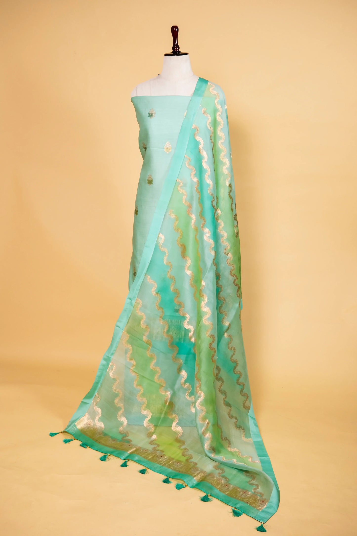 Sea Green Handwoven Chiniya Silk Suit Set