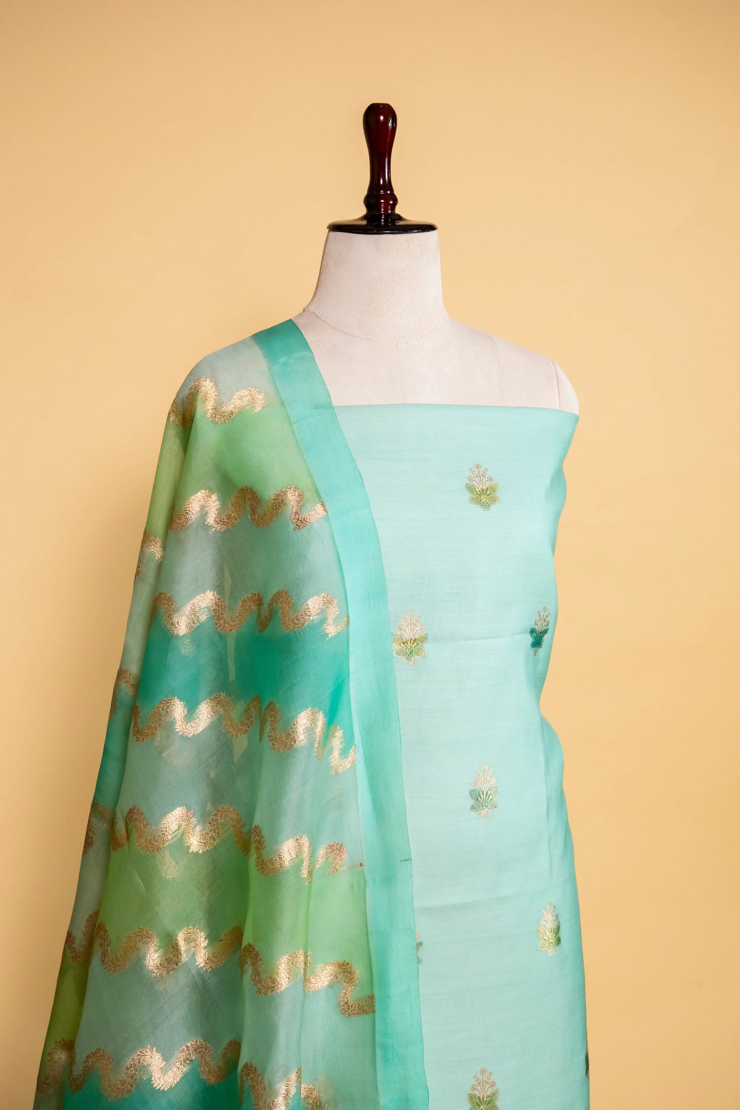 Sea Green Handwoven Chiniya Silk Suit Set