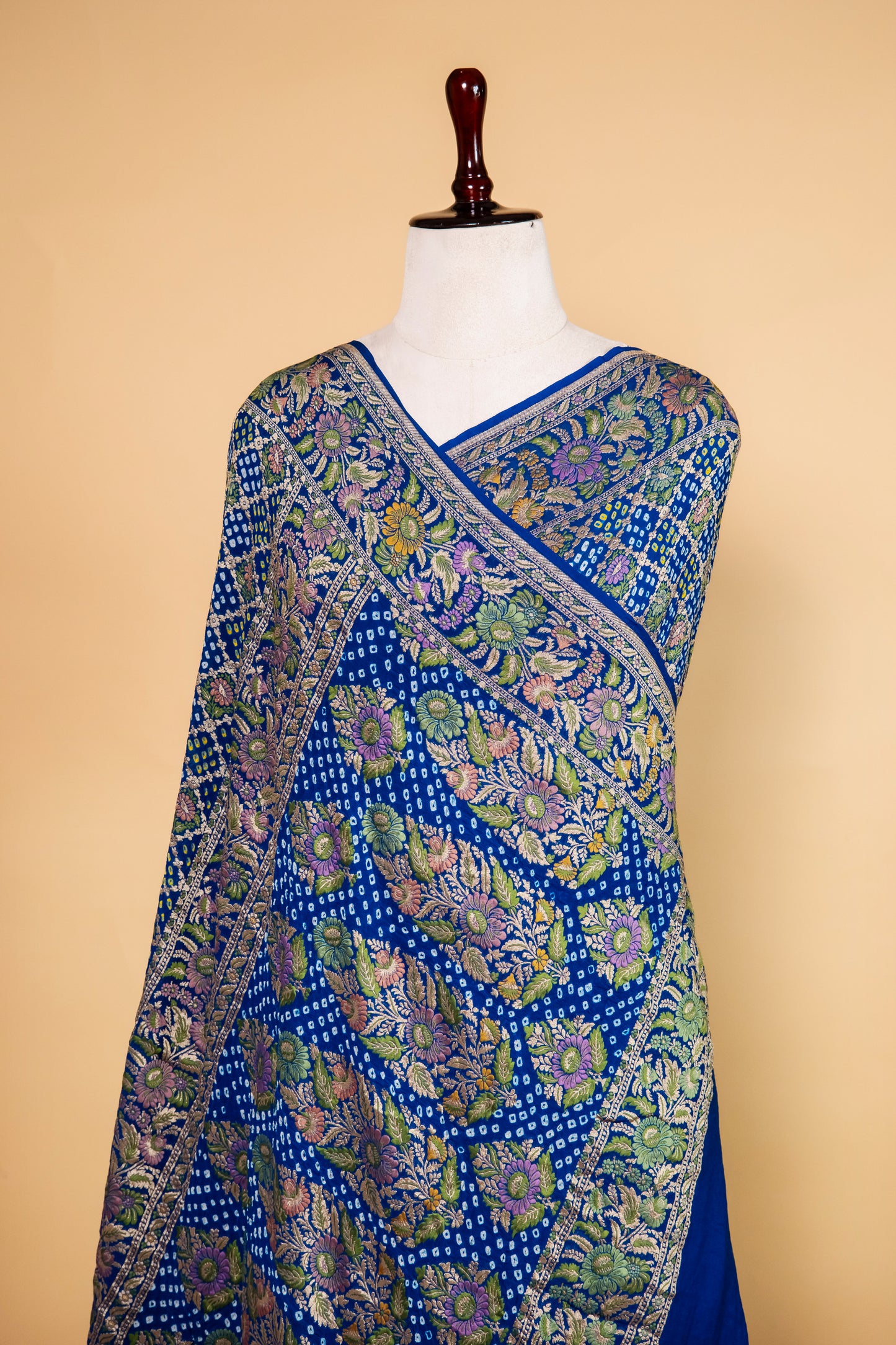 Royal Blue Floral Bandhani Georgette Silk Saree
