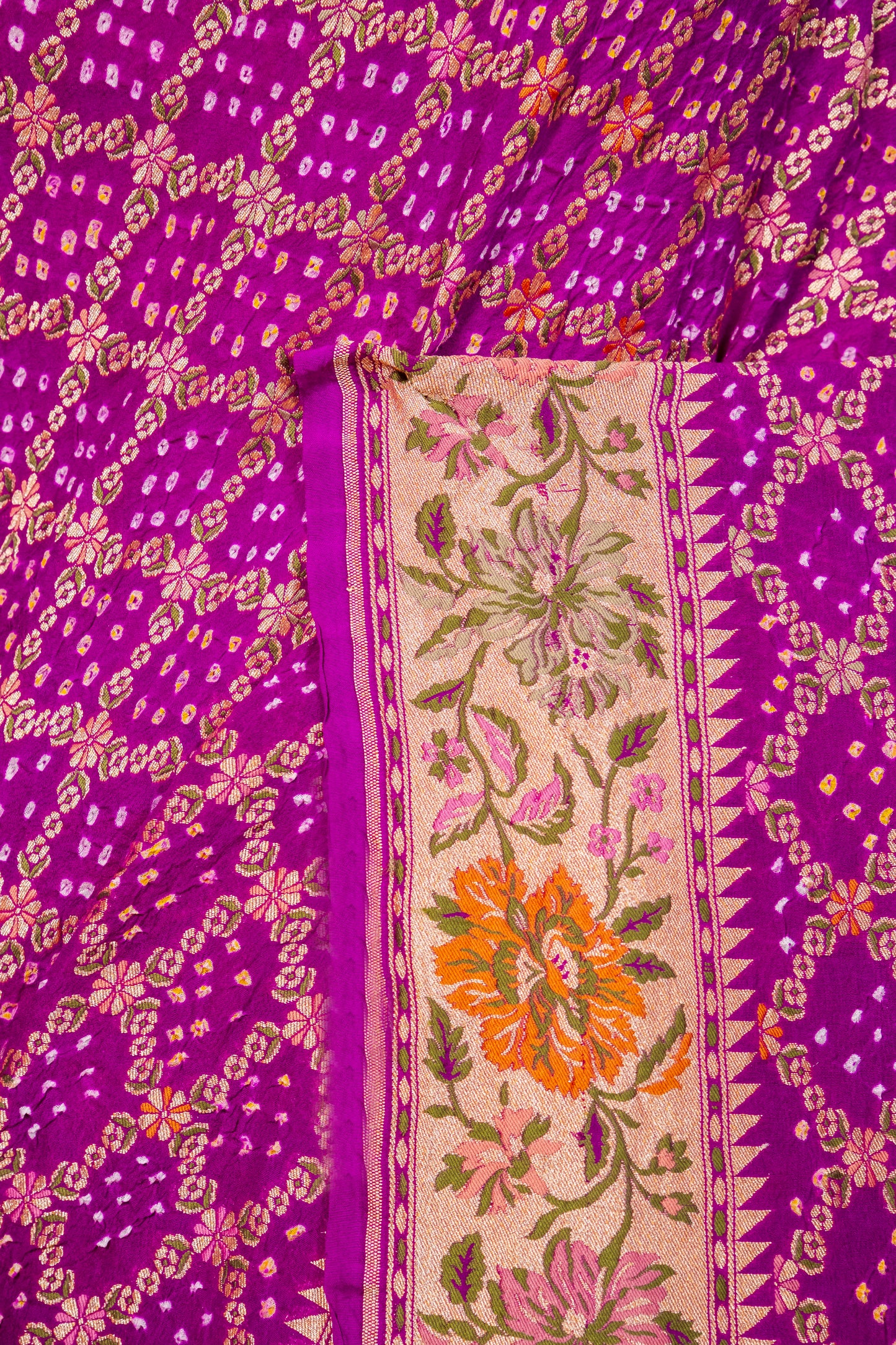 Magenta Floral Bandhani Georgette Silk Saree