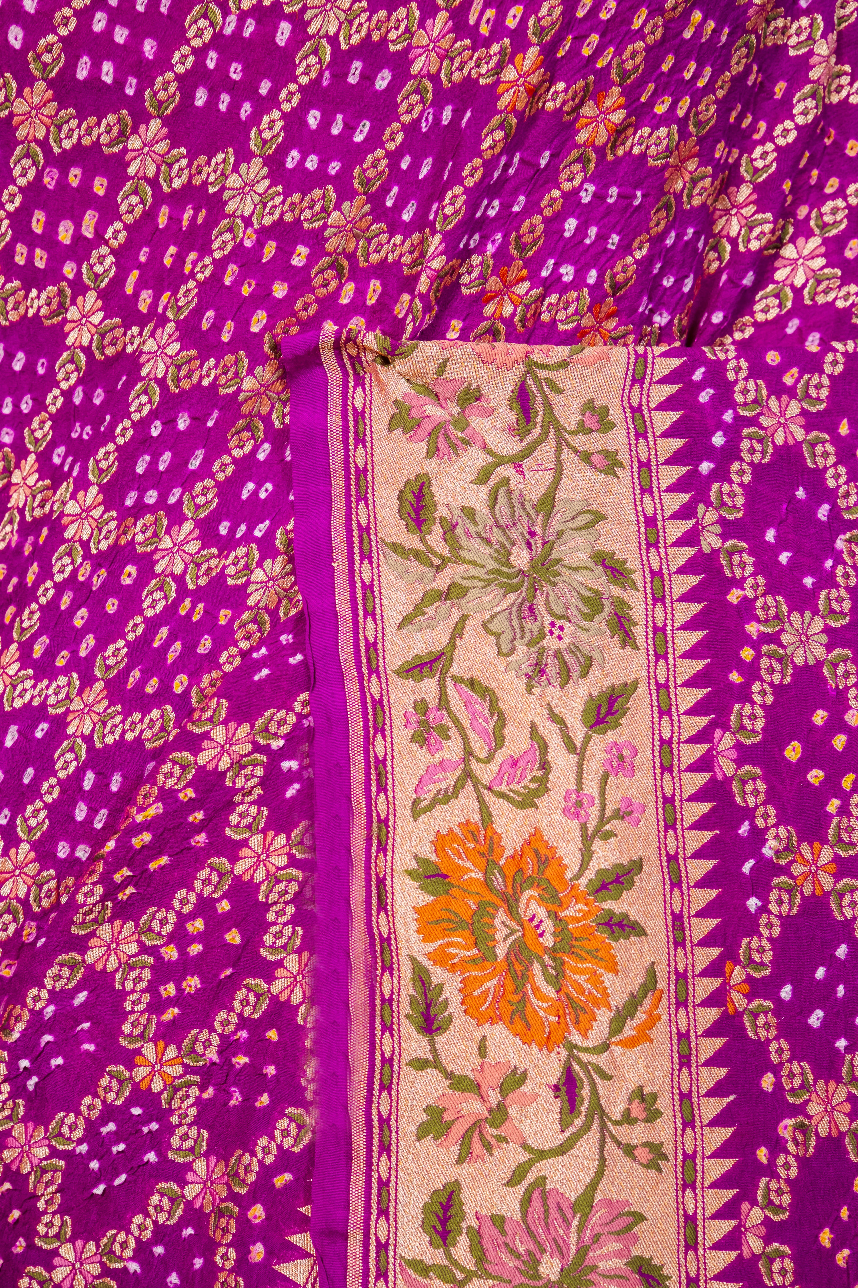 Magenta Floral Bandhani Georgette Silk Saree