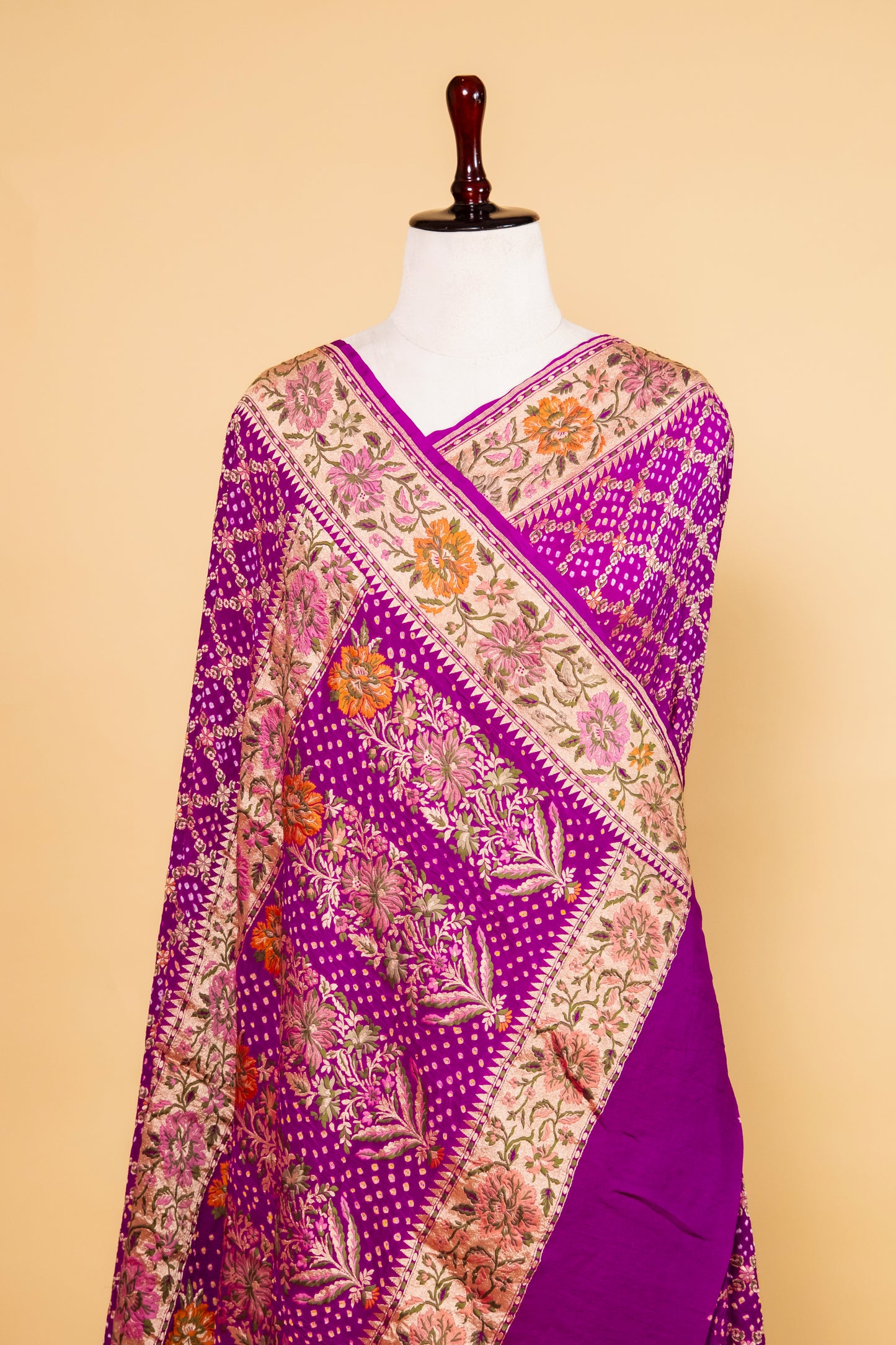 Magenta Floral Bandhani Georgette Silk Saree