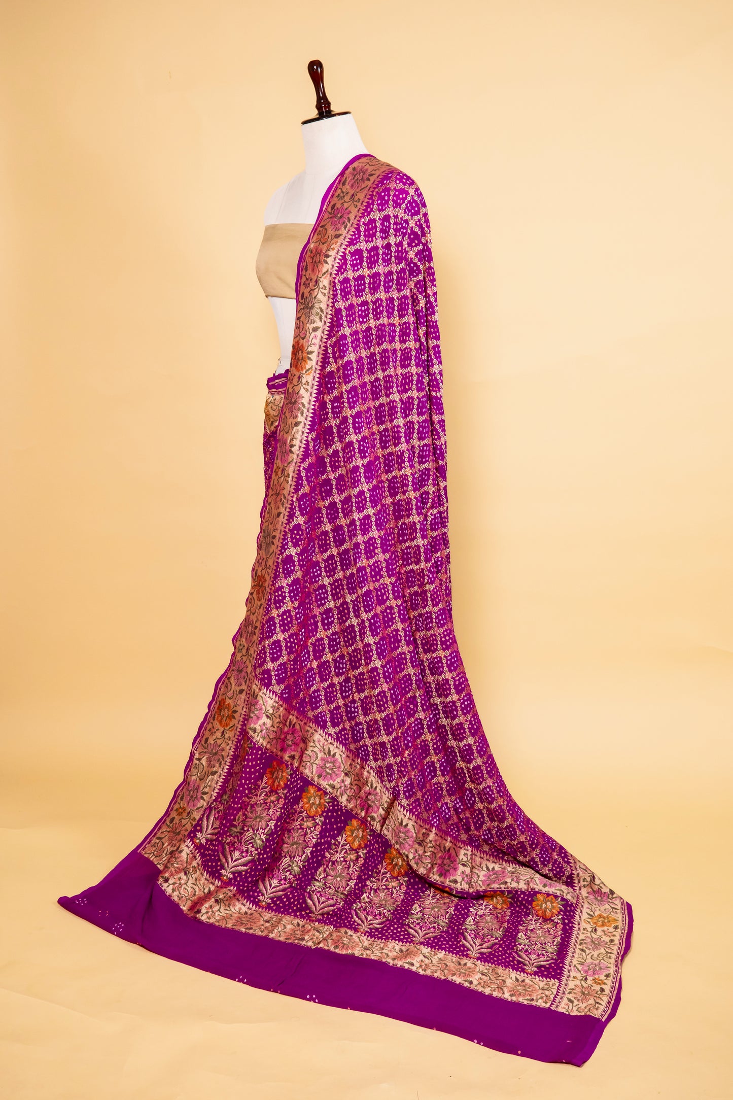 Magenta Floral Bandhani Georgette Silk Saree